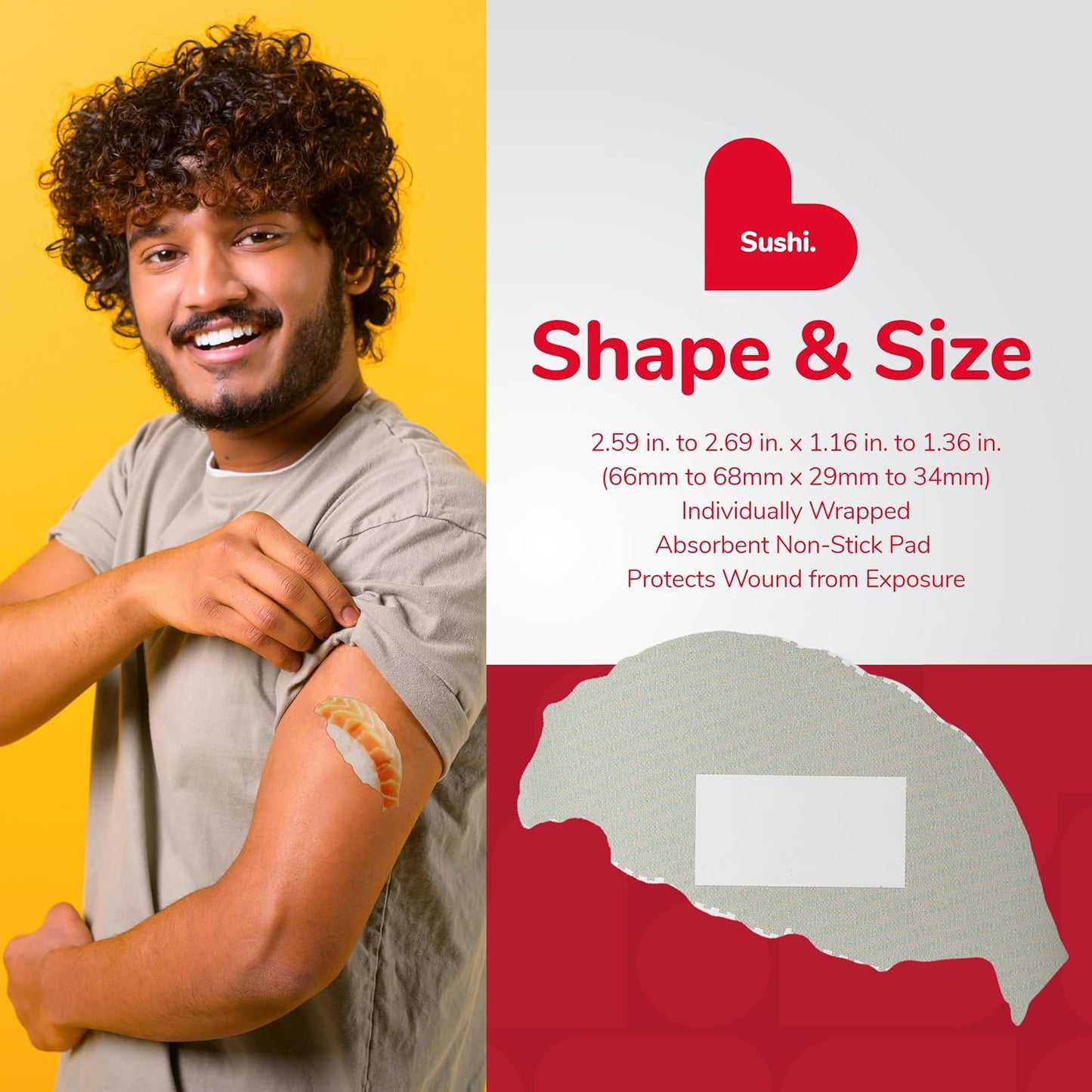 BioSwiss Bandages, Sushi Shaped Self Adhesive Bandage, Latex Free Sterile Wound Care, Fun First Aid Kit Supplies for Kids, 50 Count