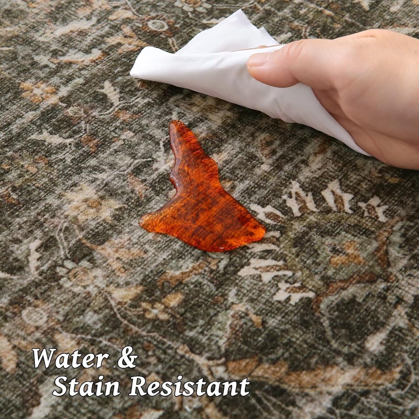 Washable 9x12 Area Rugs for Living Room, Boho Non-Slip Silicone Backing Rugs for Bedroom Dining Room Nursery Office, 0.3" Neutral Oriental Throw Carpet with 0.16" Cushioning Pad, Deep Brown/Multi