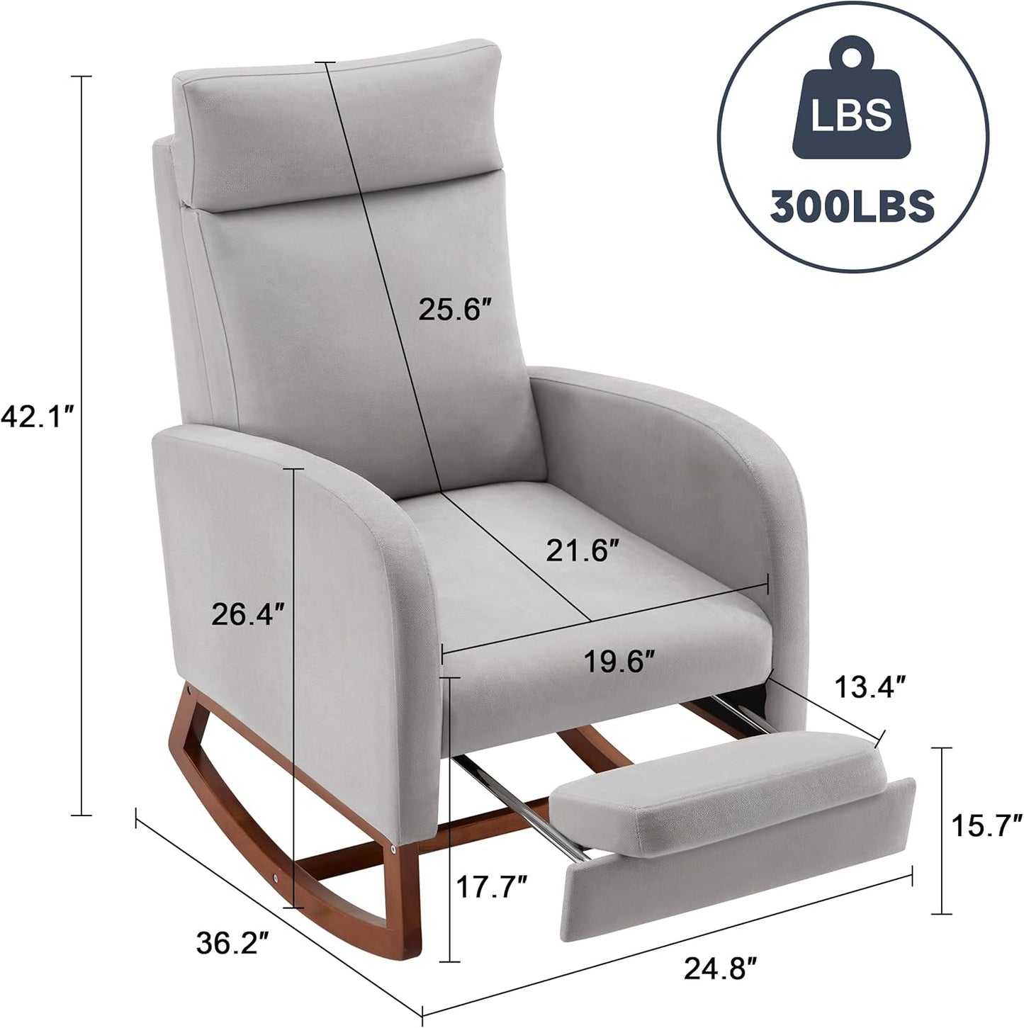 Nursery Rocking Chairs with High Back, Rocking Chair Nursery Chair with Foot Rest, Baby Nursery Glider Rocker, Nursing Chair, Glider Rocking Chair Accent Living Room (Linen Grey)