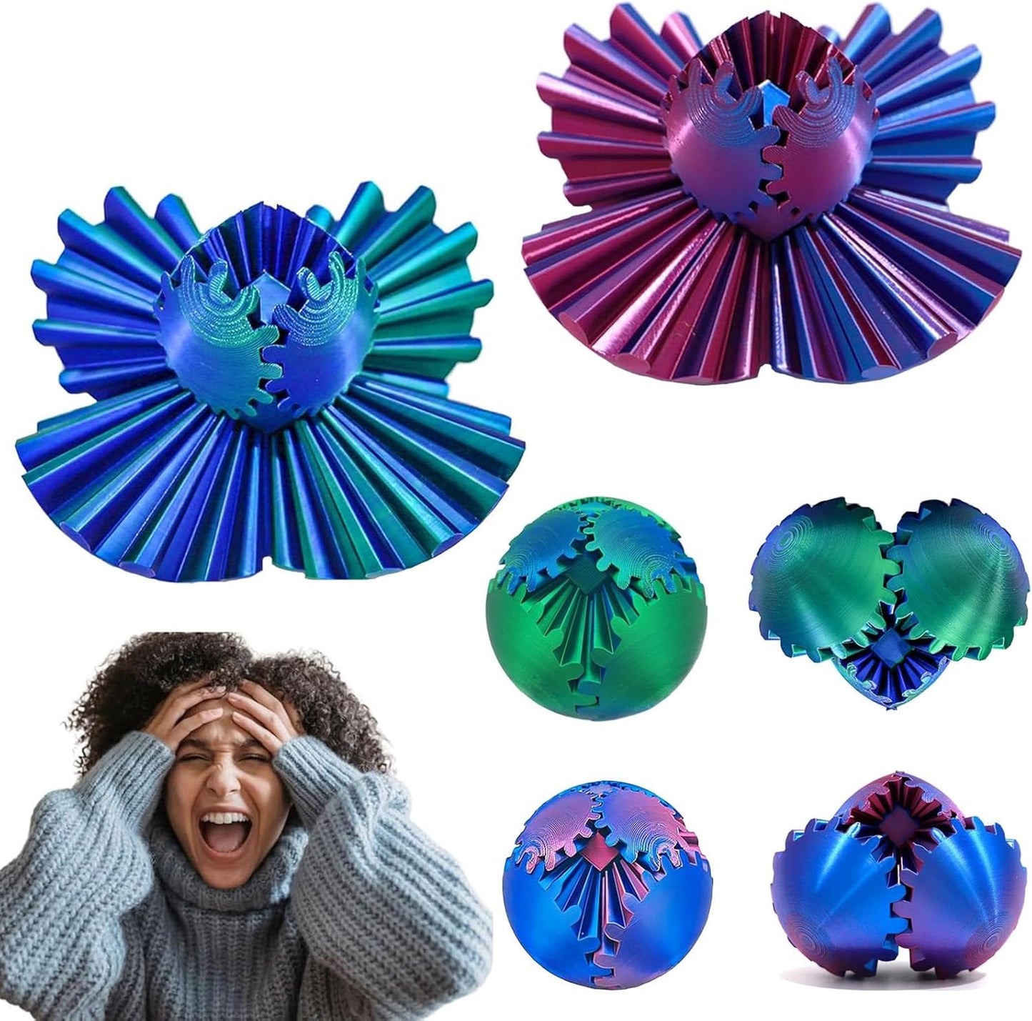 2 Packs DIY Gear Ball, 3D Printed Gear Ball, Gear Ball Spin Ball or Cube Fidget Toy, Gear Sphere Desk Toy, Perfect for Stress and Anxiety Relaxing Fidget Toy Kids Adult Christmas Birthday Gift (P&G)