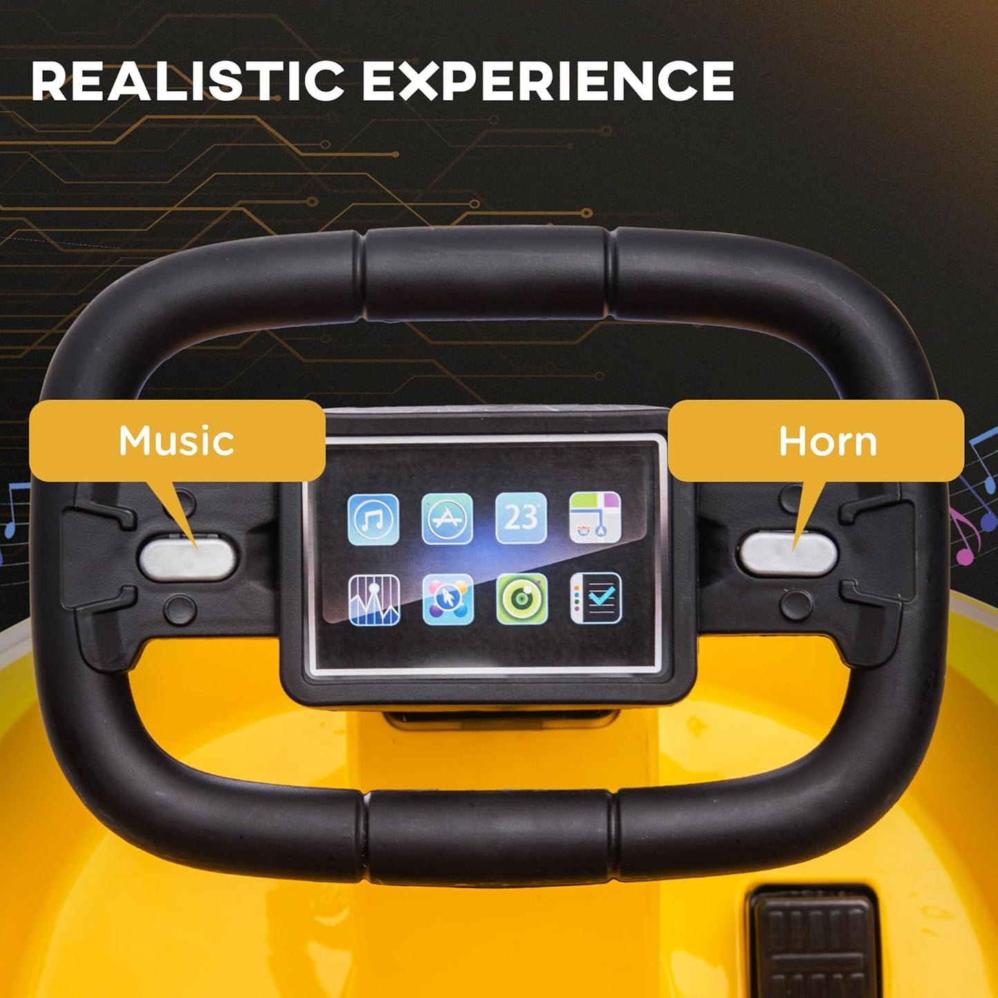 Aosom Toddler Bumper Car, 360° Rotation 6V Kids Electric Ride on Bumper Car with EVA Bumper Edges, Twins Motor, Songs, Horn, LED Lights, Safety Belt for 18-48 Months, Yellow