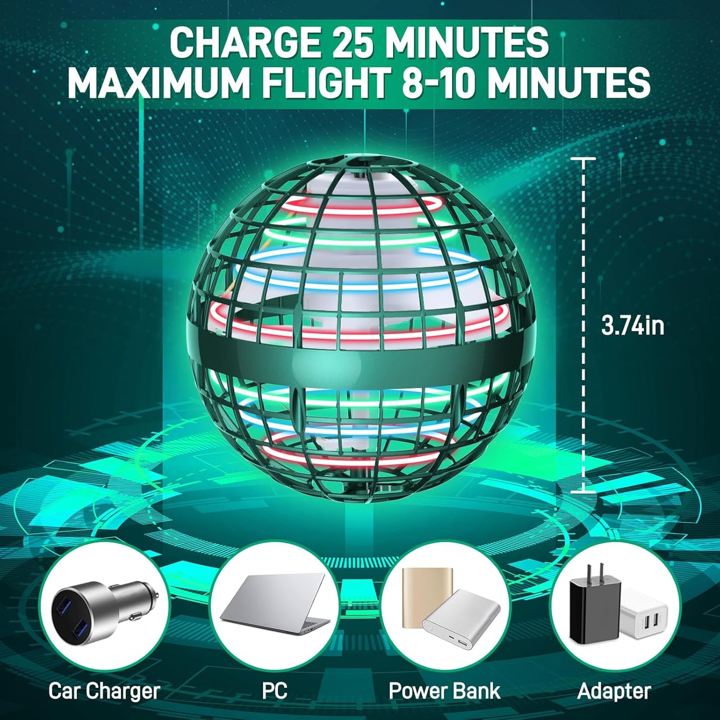 Flying Orb Ball 2024 Upgraded - Hover Orb Magic Ball Toy Lighted Flying Spinner Mini Drone Cosmic Globe for Kids Adults Flying Ball Orbit Ball for Family Gatherings Christmas Birthday Gift (Green)