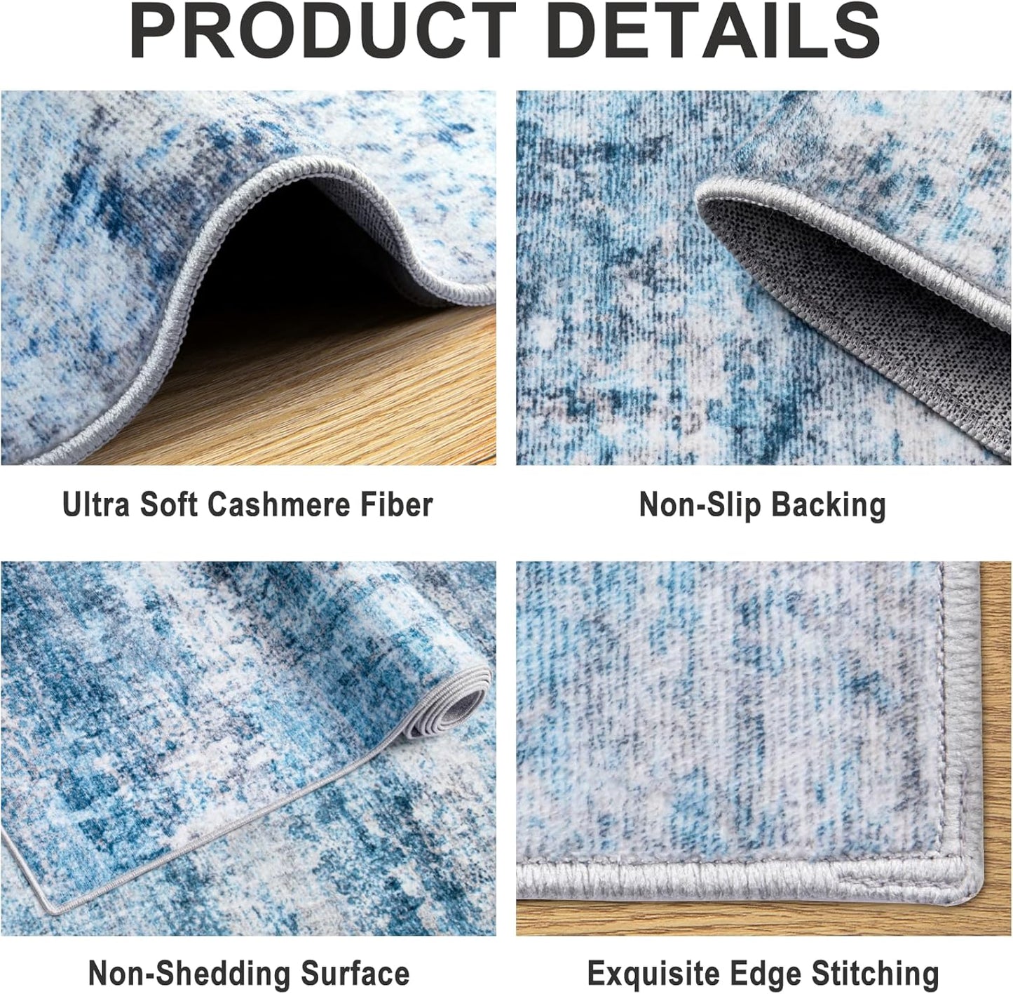 Area Rugs Living Room Rug - 5x7 Washable Modern Abstract Soft Neutral Non-Slip Carpet Large Indoor Floor Thin Carpets for Bedroom Dining Room Farmhouse Nursery Home Office Blue Grey