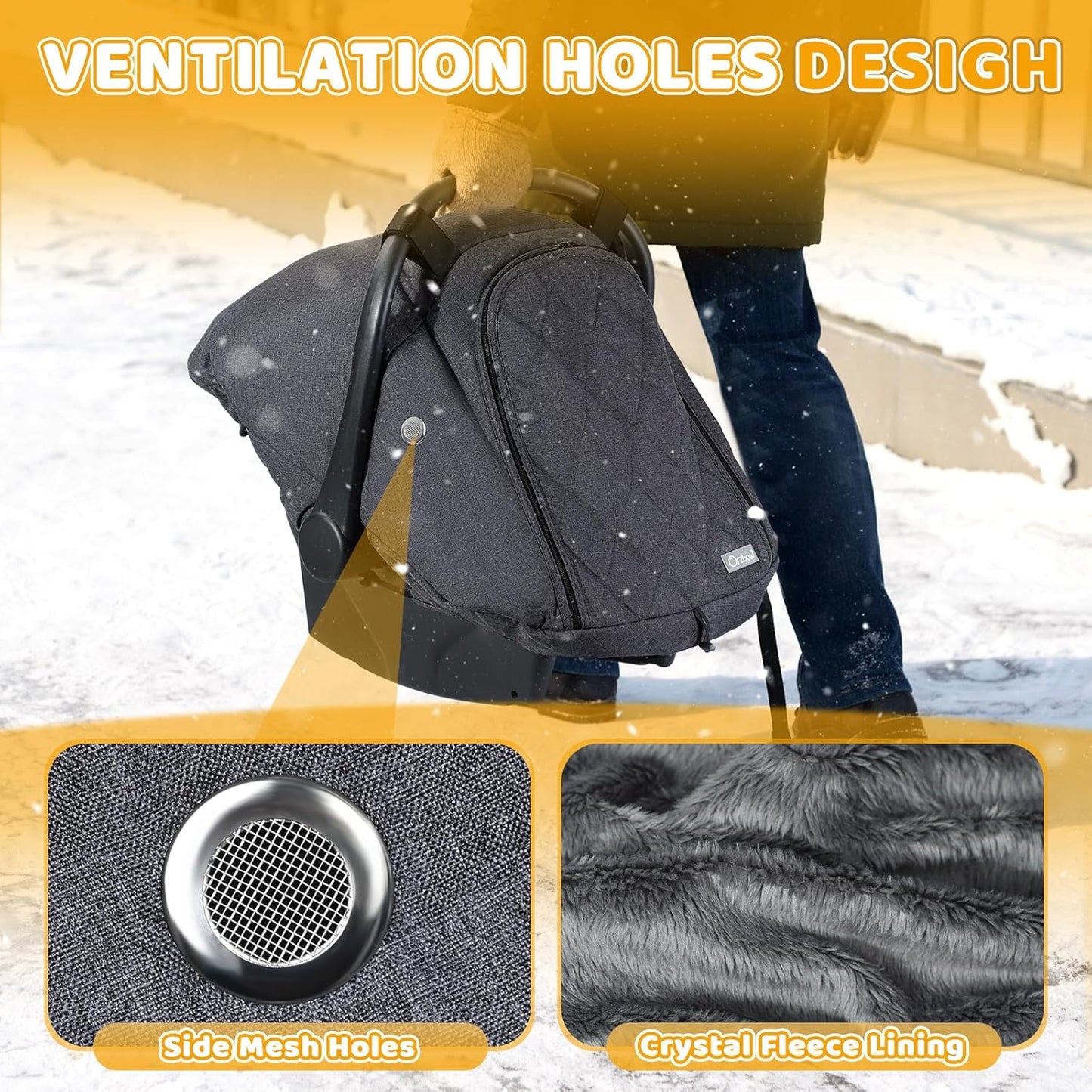 Orzbow Baby Car Seat Cover, Winter Carseat Cover with Zipper Access, Weather & Wind Proof, Side Breathable, Compatible with Doona Car Seats and Strollers, Newborn Essentials Carrier Canopy, Dark Grey