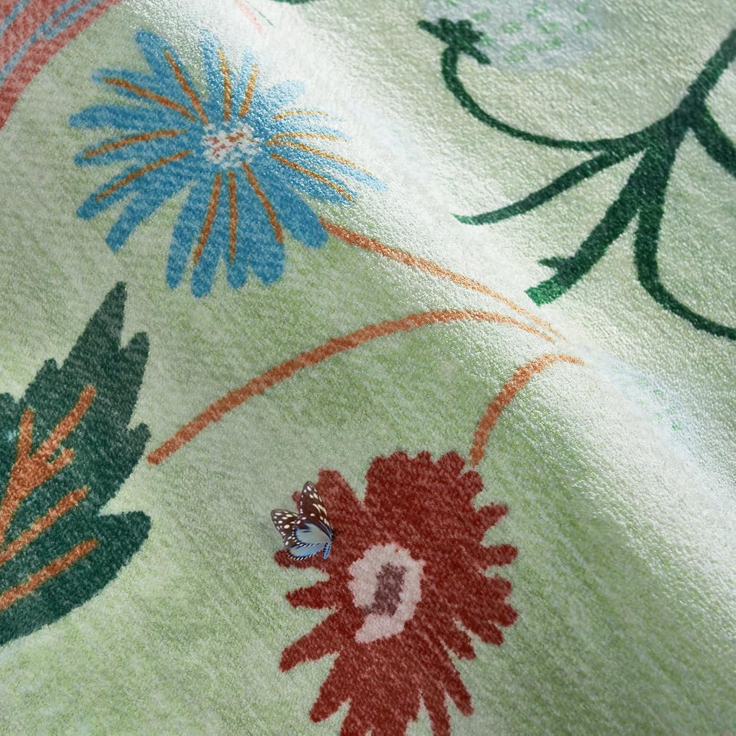 Washable Runner Rug 2x6 for Entryway Non Slip Stain Resistant Green Carpet Runners for Hallways 6ft Low Pile Faux Fur Vintage Floral Pattern Boho Spring Kitchen Rugs for Laundry Front Porch Bedroom