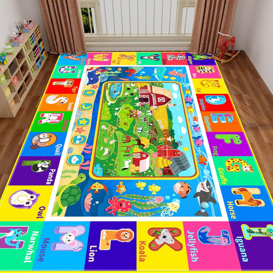 Kids Rug for Playroom, Farm Play Mat, Sea Animal Alphabet ABC Educational Rug, Floor Play Mat Carpet for Bedroom Preschool Classroom (78.7X59 INCH, Farm)