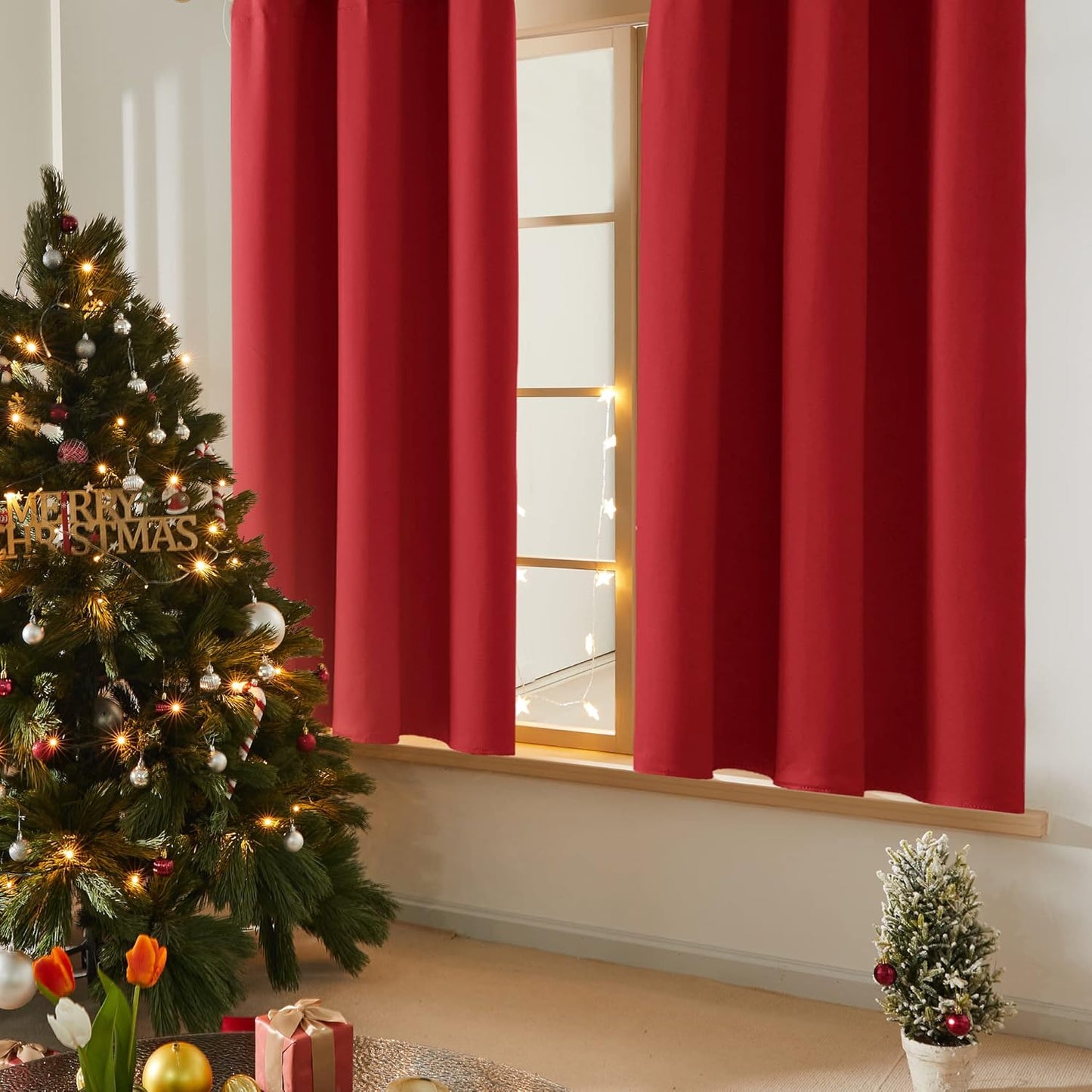 Deconovo Blackout Curtains, Room Darkening Thermal Insulated Window Drapes, Noise Reducing, Grommet Top, 2 Panels 38W x 63L Inch Machine Washable for Bedroom Living Room Nursery Red