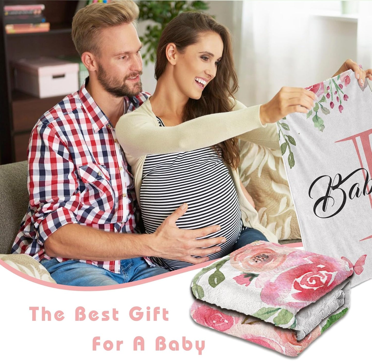 Custom Floral Rose Blanket with Name Personalized Name Blanket for Girl Newborn New Baby Customized Gifts for Baby Shower Christmas Birthday