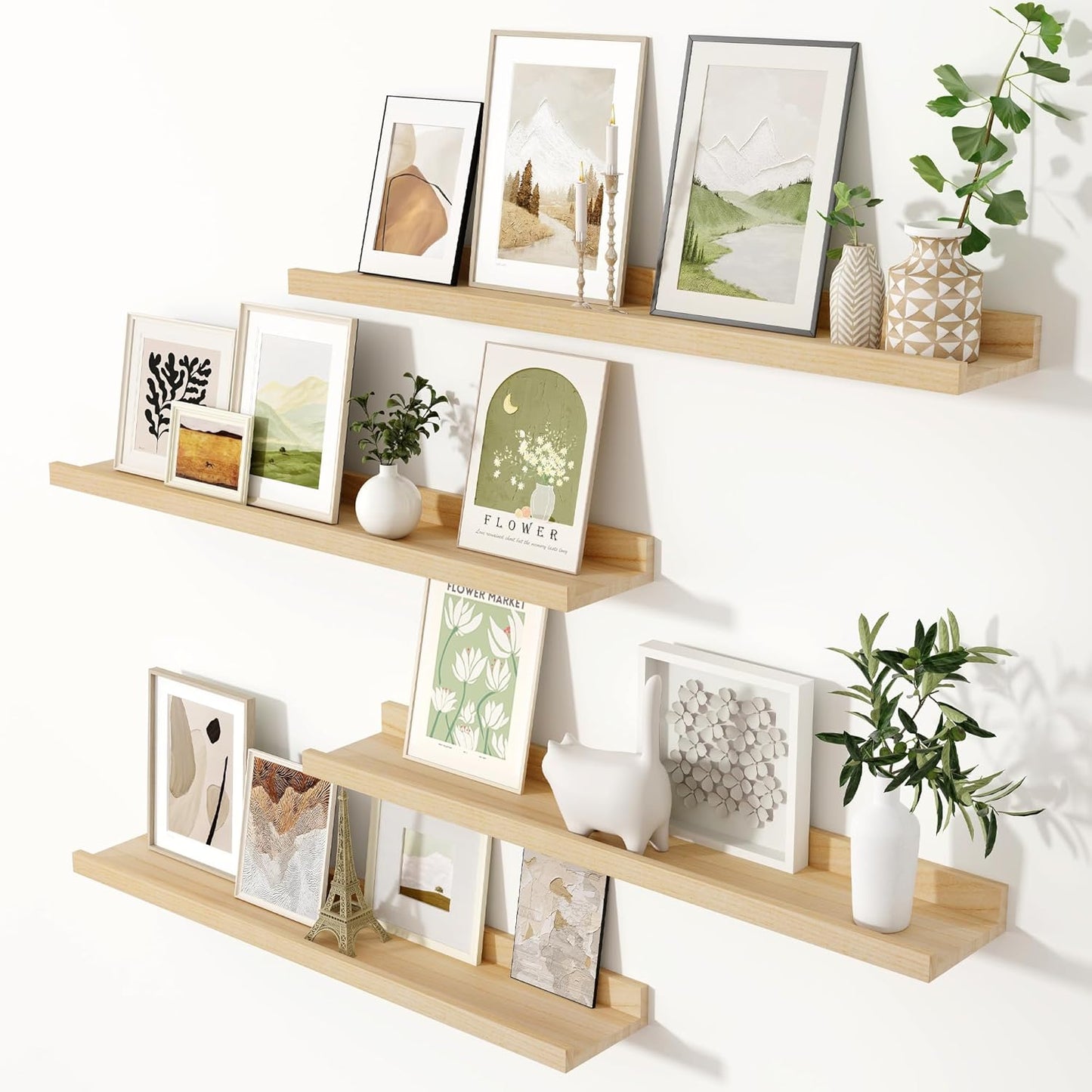 Picture Ledge Shelf, Floating Shelves Set of 4, 36 Inches Nursery Book Shelves for Toys Storage, Kids Bookshelf Wall Mounted for Living Room Bedroom Decor Books Photo Frames, Natural