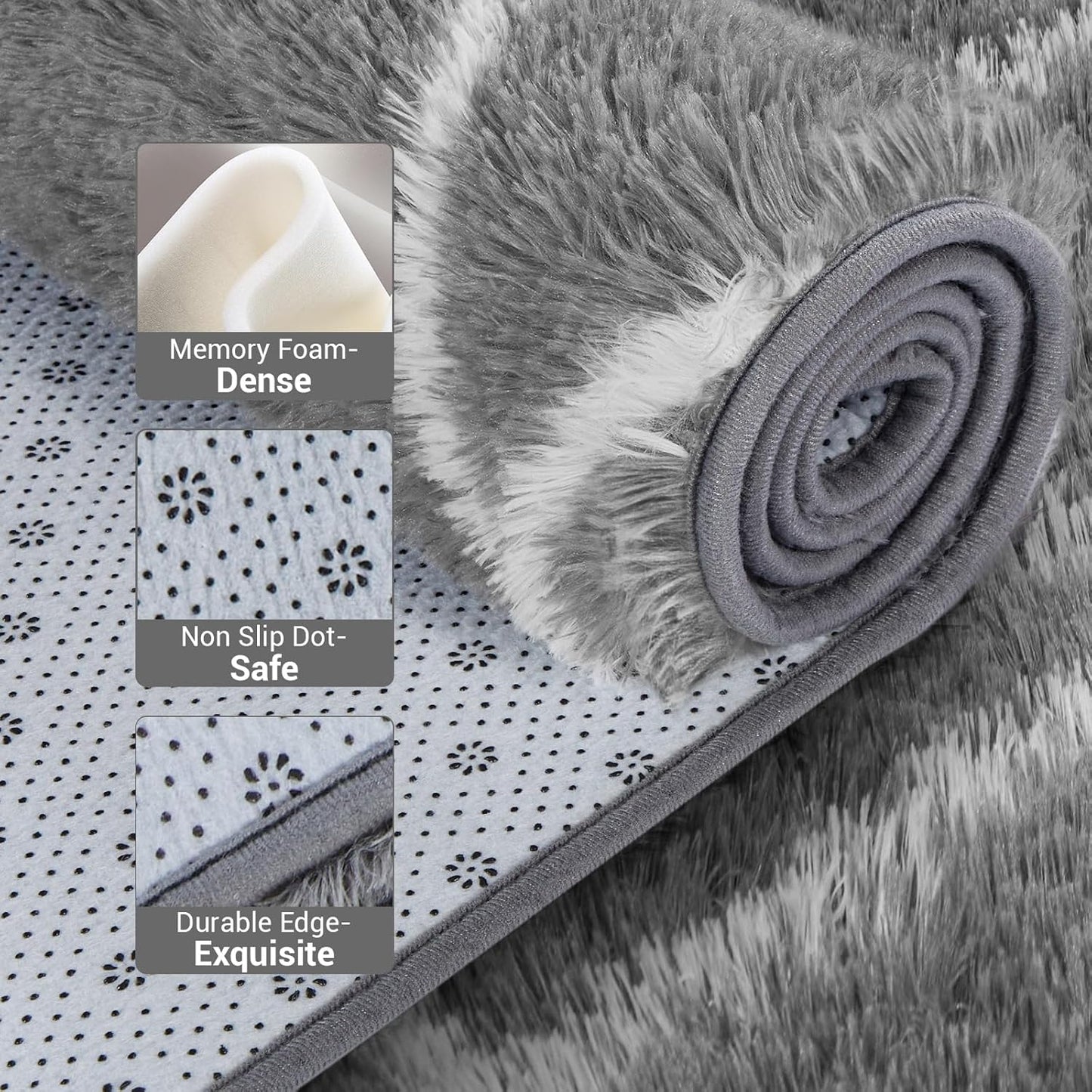 Fluffy Rug for Bedroom, 6X9Feet Stripe Checkered Rug Anti-Skid High Pile for Living Room Bedroom Kids Room Nursery, Dorm Home Decor