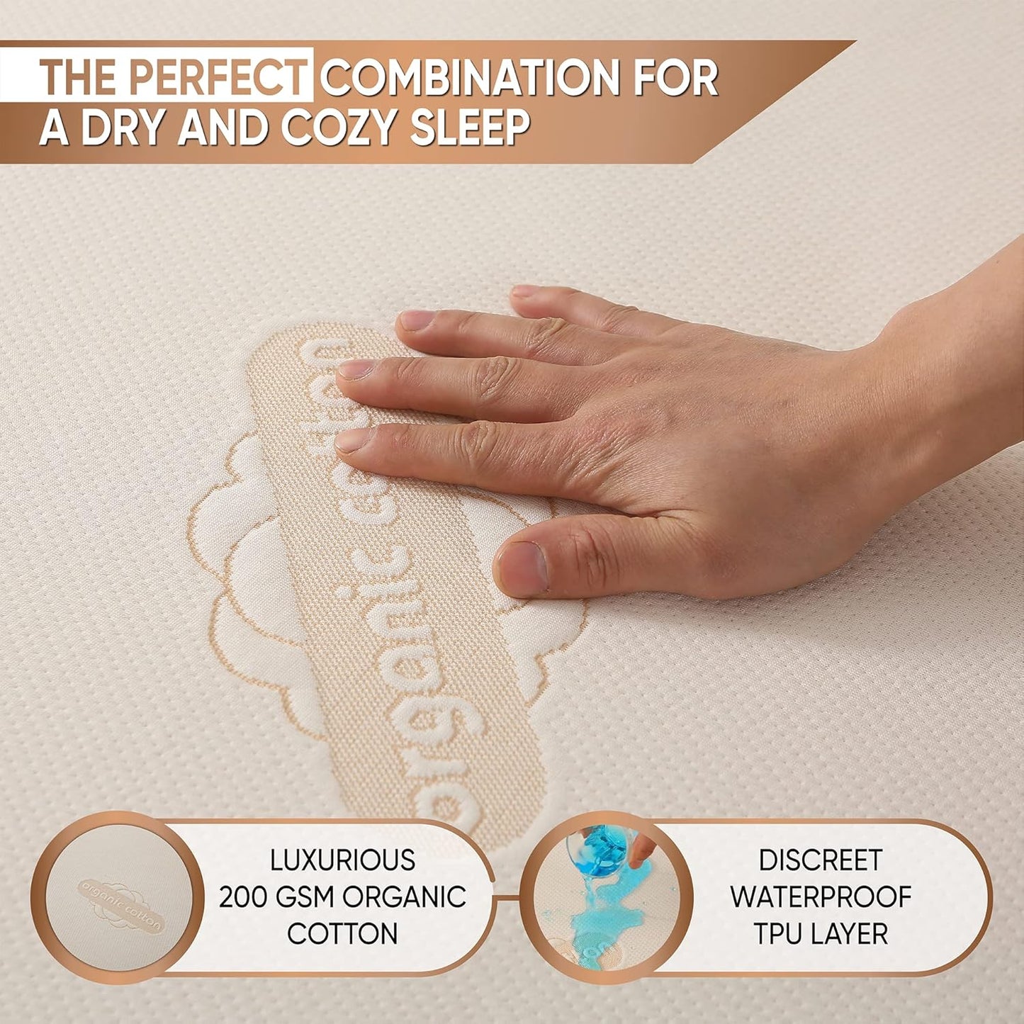 Waterproof Organic Mattress Protector Full - Organic Cotton Breathable Mattress Pad Cover - 200 GSM Comfort - Deep Pocket - Fitted Comfort