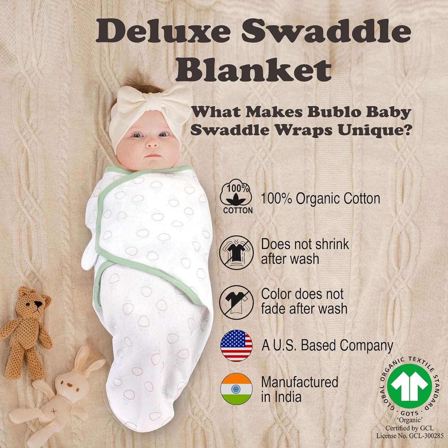 Bublo Baby Swaddles for Newborns – 3-Pack Infant Swaddles 0-3 Months – Adjustable Swaddle Sleep Sack – Soft Organic Cotton Baby Wrap for Safe & Cozy Sleep
