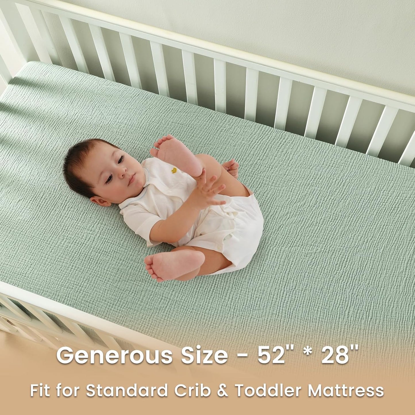 david's kids Muslin Crib Sheets for Boys Girls, 2 Pack 100% Cotton Soft Breathable Fitted Baby Sheet Set, 28x52 Inch Fits Standard Crib and Toddler Mattresses, Light Gray & Sage Green