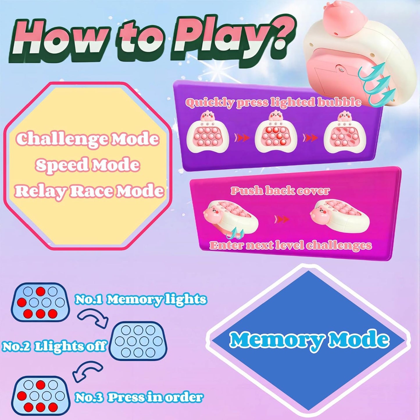 2024 New Speed Push Handheld Game Machine 2Pc-Fidget Console,Music Whack A Mole Stress Relief Fidget Toys,Squeeze Poppet Sensory Push Pop Bubble Toy,Quick Push Light Up Pop Game for Adults/Kids (TKR)