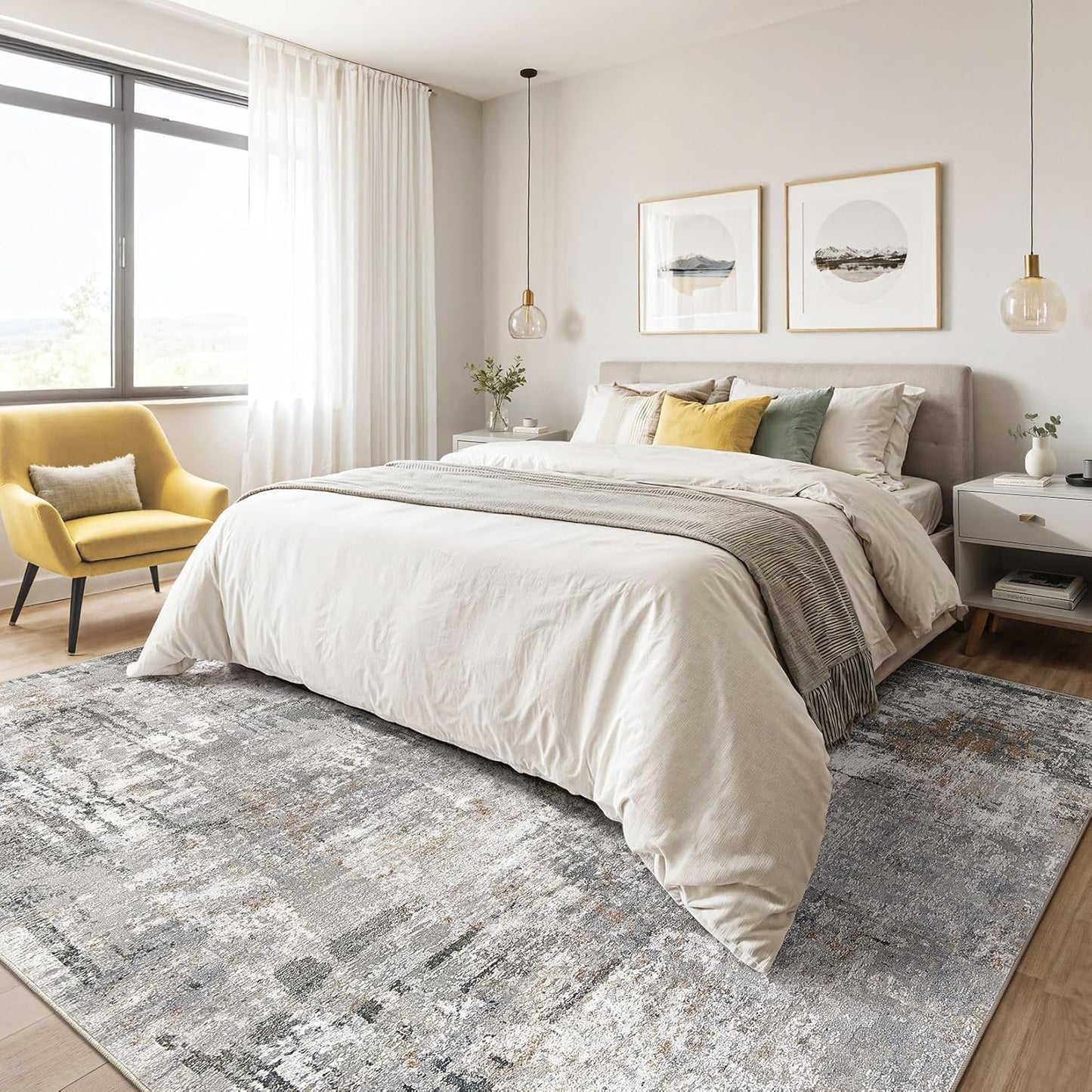 9x12 Area Rug Living Room: Washable Large Abstract Modern Soft Stain Resistant Indoor Floor Rugs Non Slip Accent Carpet for Bedroom Nursery Playroom Office Dining Room Dorm Home House- Gray Rust