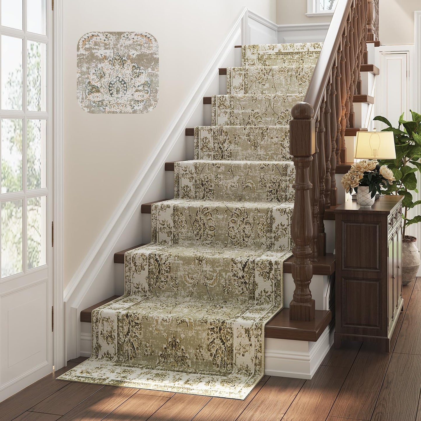 jinchan Hallway Runner Rug 3x10 Machine Washable Runner Rug Taupe Vintage Floral Design Non-Slip Low Pile Ultra-Thin for Kitchen Laundry Room Bedroom Farmhouse (3‘x10',Taupe)