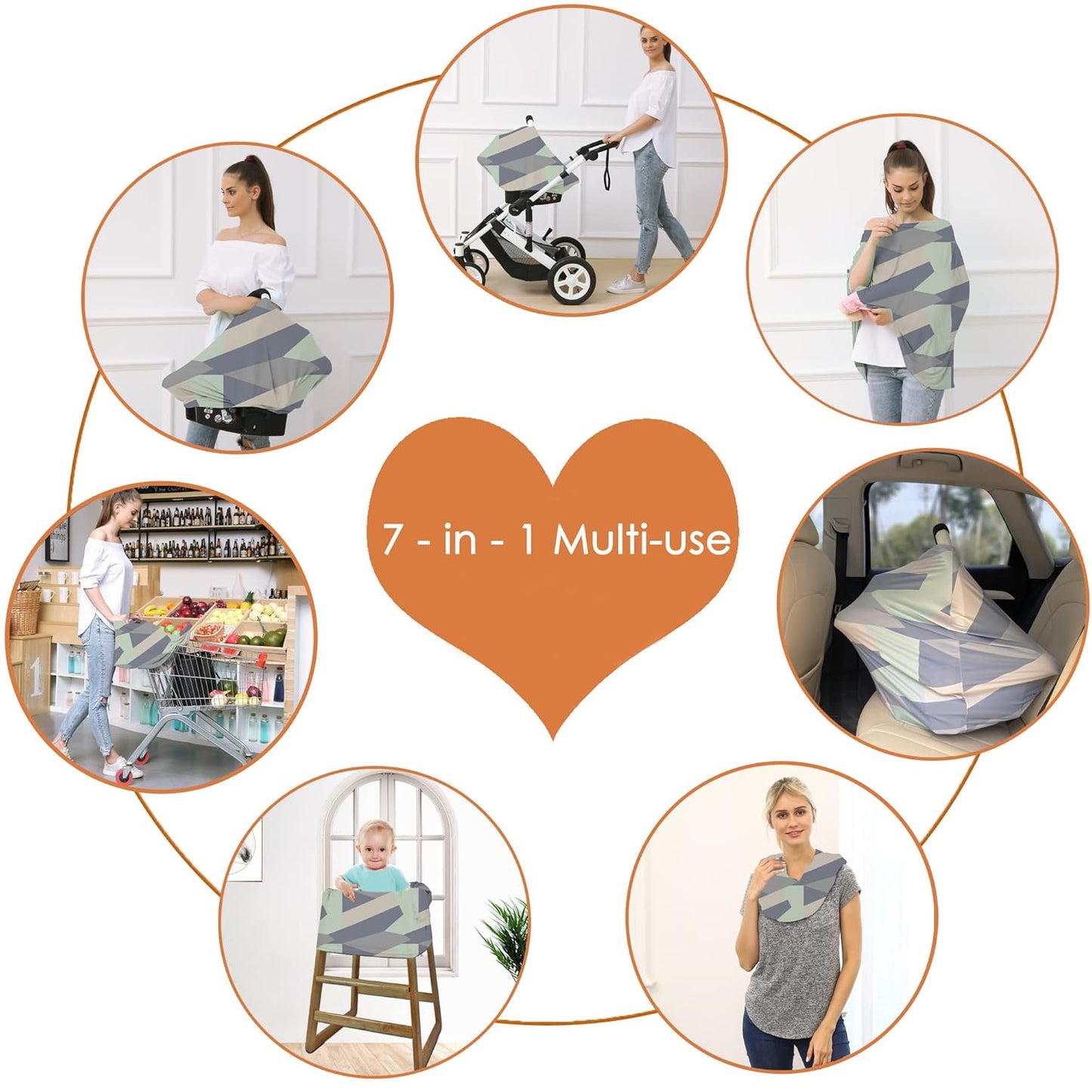 Carseat Cover for Boy and Girls - Multi-use Nursing Canopy for Breastfeeding, Stroller and High Chair Cover (Baby Green)