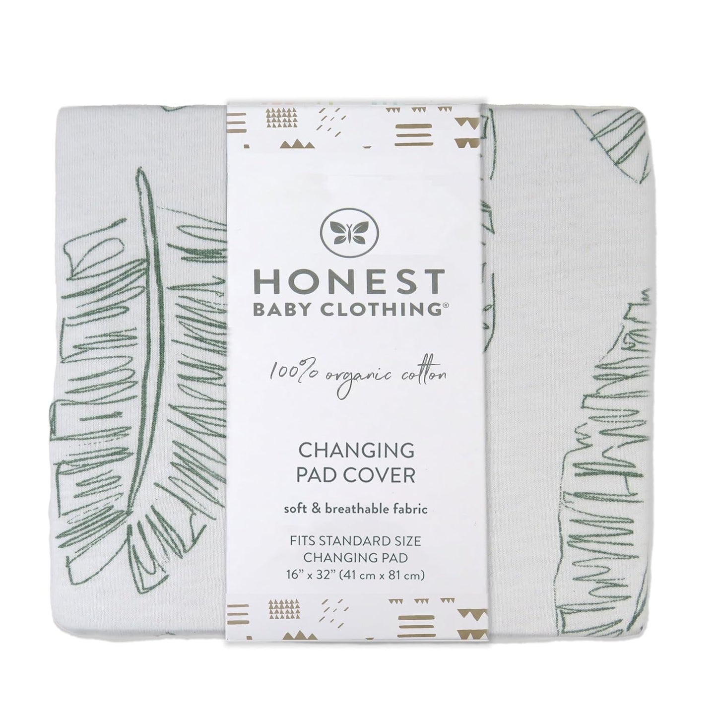 HonestBaby Organic Cotton Changing Pad Cover, Jumbo Leaf Sage, One Size