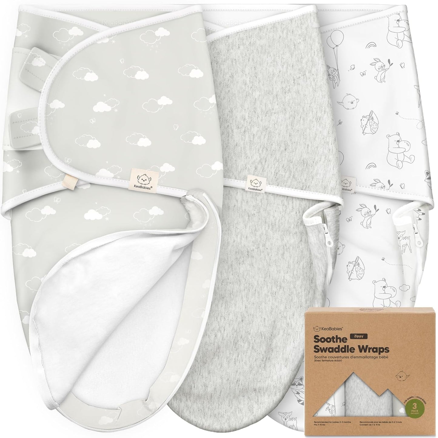 Baby Swaddle Sleep Sacks with Zipper - 3-Pack Swaddles for Newborns 0-3 Months, Infant, Baby Girls, Boys, Soft & Durable Newborn Sleep Sack, Easy Diaper Change Swaddling Blanket (Aspire)