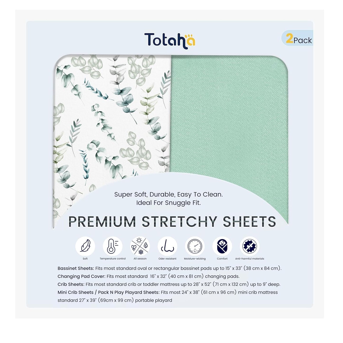 TotAha Green Changing Pad Cover, Ultra Soft Boho Diaper Changing Table Covers for Girls Boys, Botanical Leaf Changing Pad Sheets Neutral, Comfy and Breathable, 5'' Deep Pocket