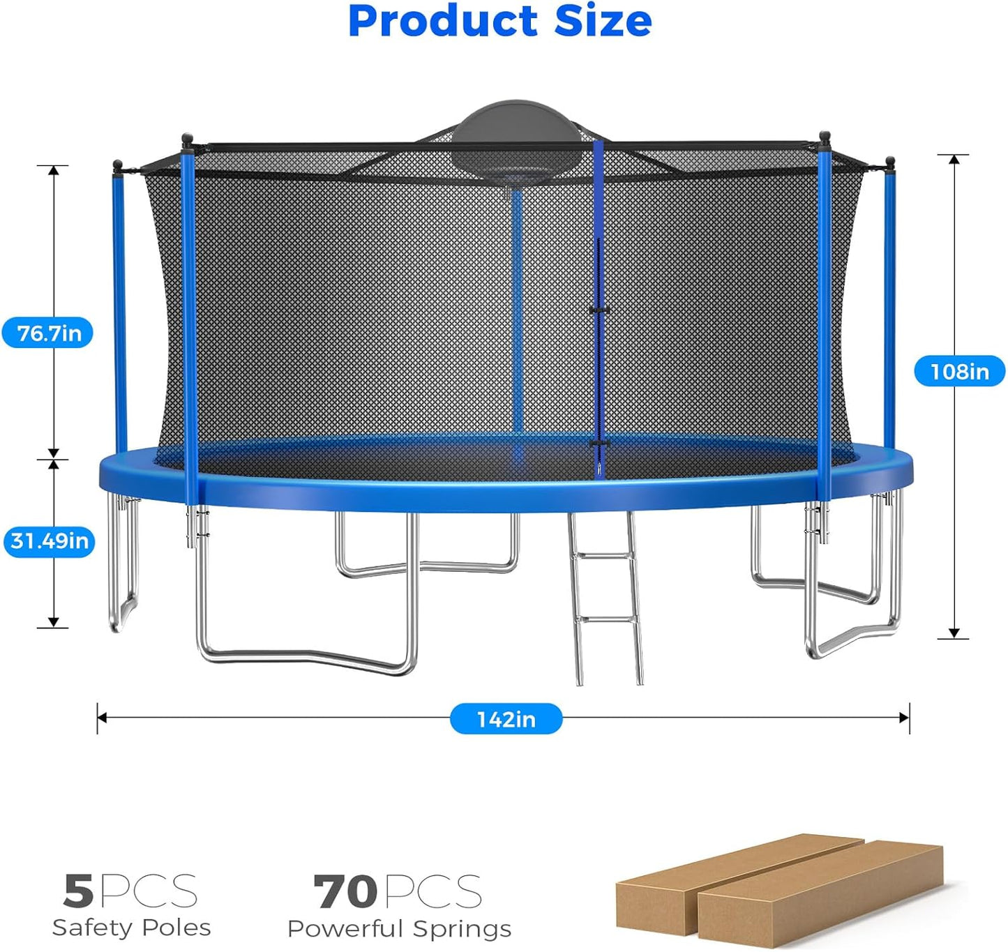 Upgraded 10/12/14/15/16FT Trampoline Outdoor, Large Kids Trampoline with Light, Stakes, Sprinkler, Backyard Trampoline with Basketball Hoop and Net, Capacity for 4-6 Kids and Adults