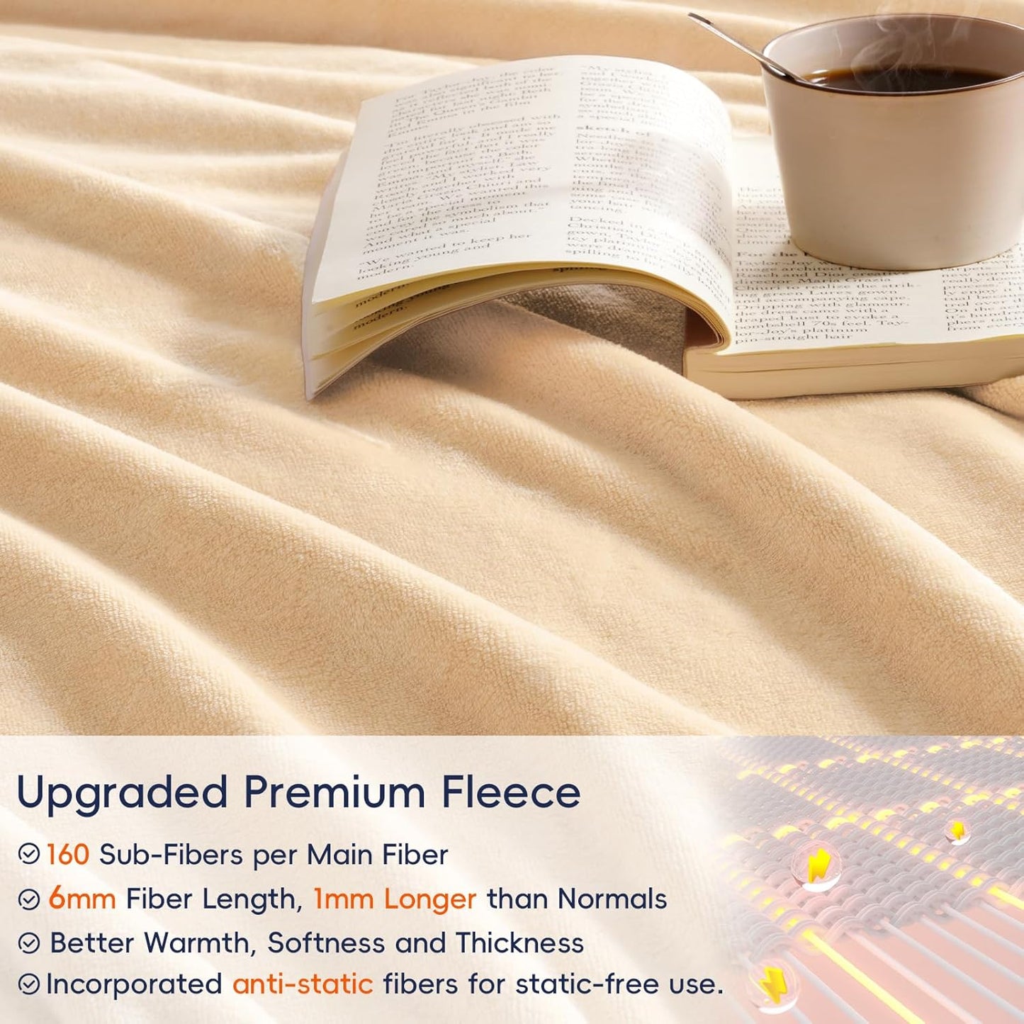 PHF Ultra Soft Fleece Blanket King Size, No Shed No Pilling Luxury Plush Cozy 300GSM Lightweight Blanket for Bed, Couch, Chair, Sofa Suitable for All Season, 108" x 90", Beige