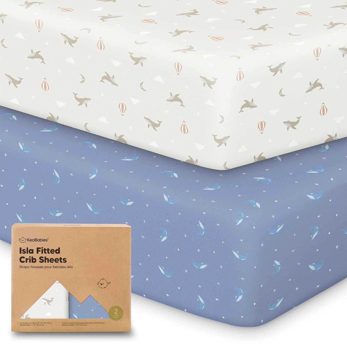 KeaBabies 2-Pack Baby Crib Sheets for Boys, Girls - 52x28 Viscose Derived from Bamboo Toddler Bed Sheets Neutral, Fitted Crib Mattress Cover for Standard Baby Bedding, Soft & Cozy (Marine Muse)