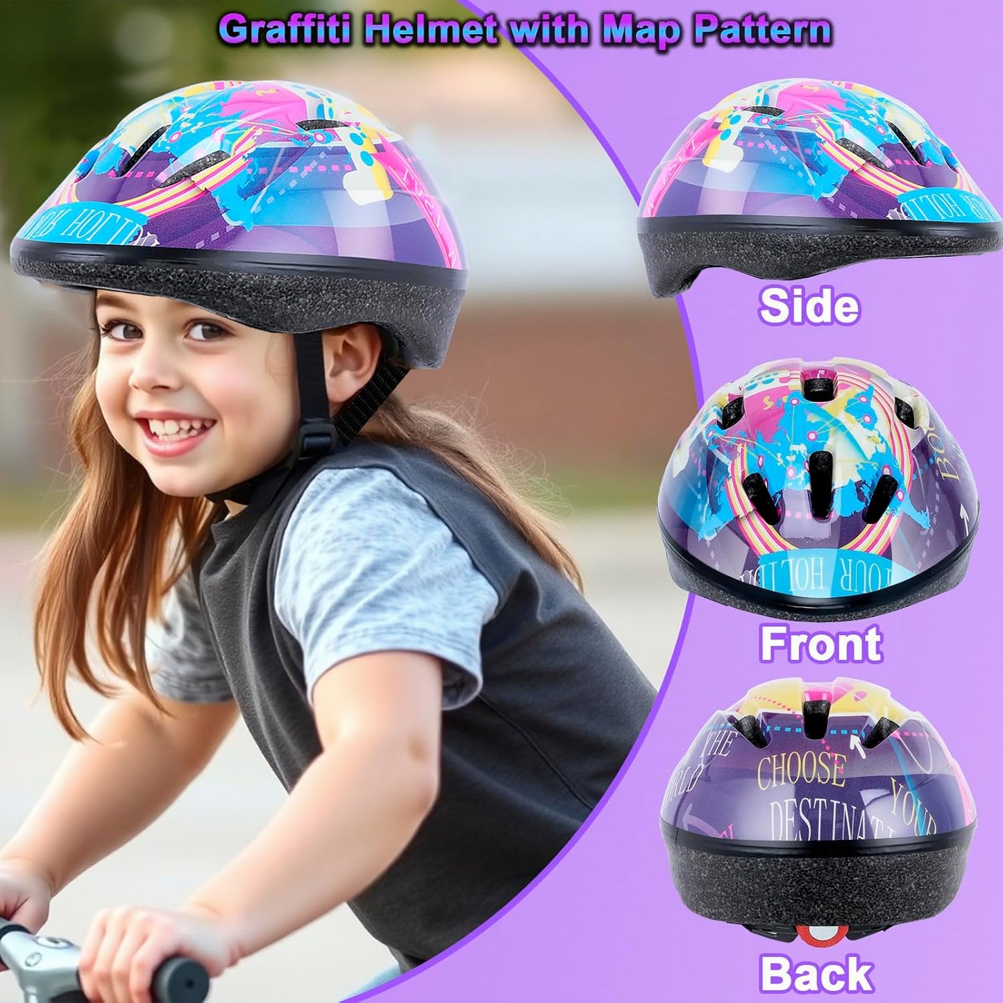 Kids Helmet Adjustable for Kids Ages 3-8 Years Old Boys Girls, Toddler Helmet with Protective Sports Gear Set Knee Elbow Pads Wrist Guards for Cycling Skateboard Scooter