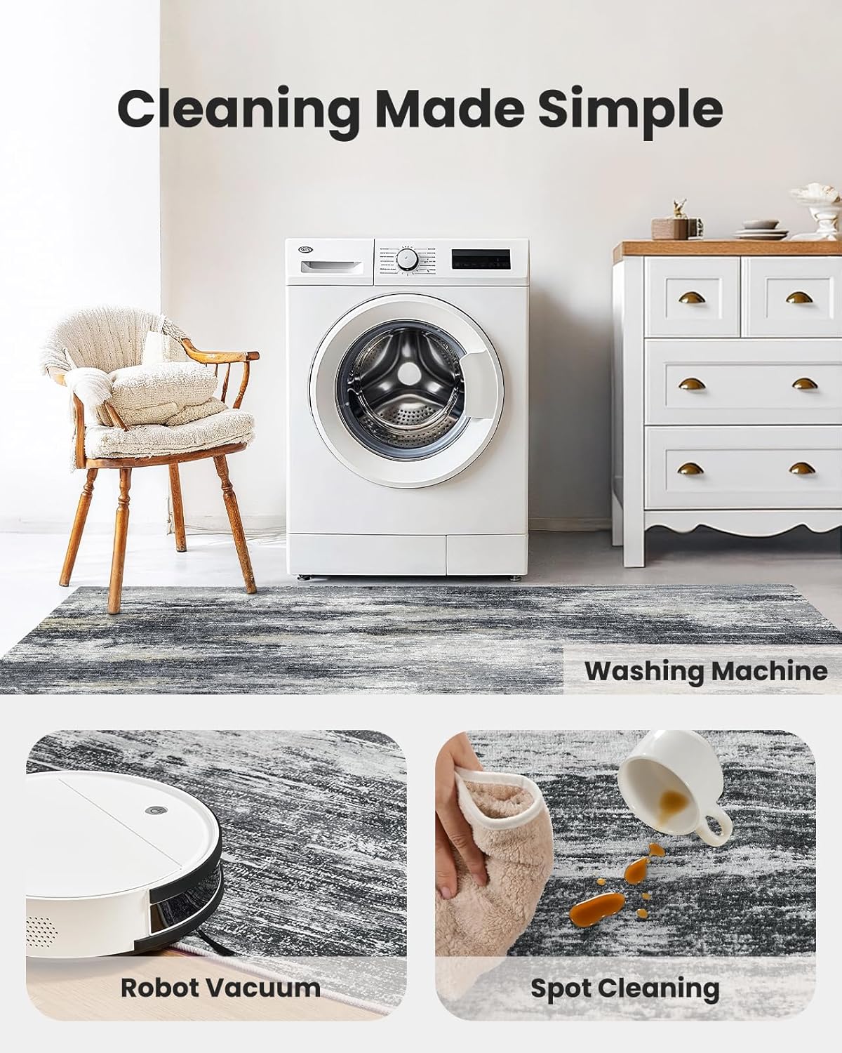 Amada 8x10 Area Rug, Modern Abstract Living Room Rug with Non-Slip Backing & Short Pile, Large Washable Rug with Abstract Pattern for Living Room, Bedroom and Dinning Room, Light Grey