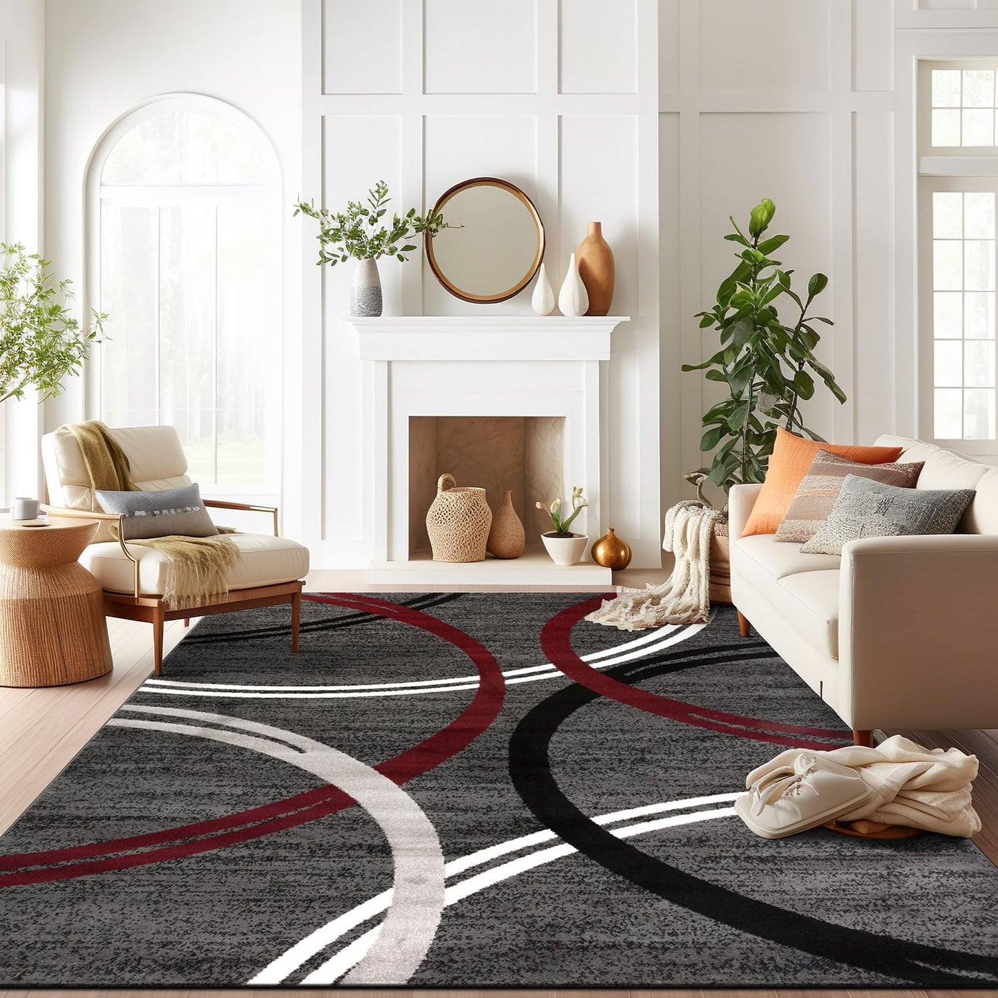 Rugshop Modern Wavy Circles Design Area Rug 8'8" x 12' Red