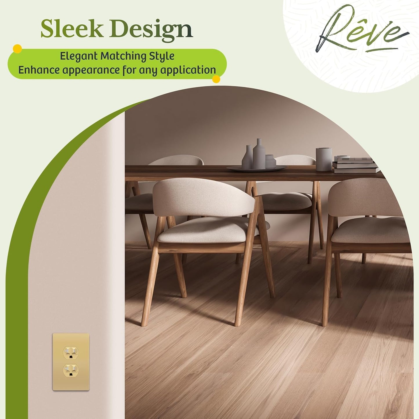 TG Mid-Size Screwless Duplex Wall Plate, Child Safe Receptacle Outlet Cover, Medium Size 1-Gang 4.88" H x 3.11" L, Polycarbonate Thermoplastic, UL Listed, SP-MS1-GD5P, Gold (5 Pack)