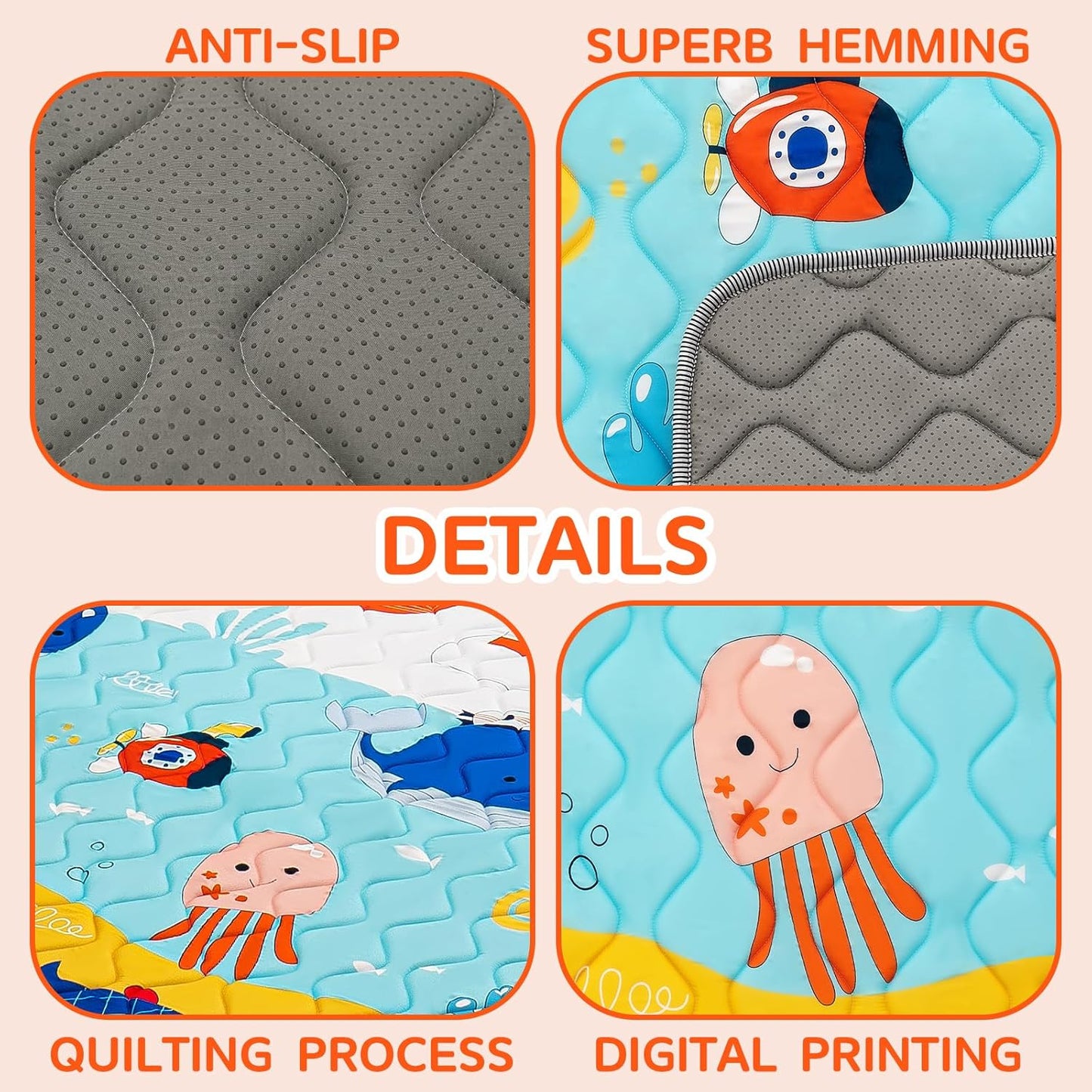 Baby Play Mat - Thicken 71x59 Inch Soft Foam Crawling Mat for Playpen & Floor, Non-Slip Waterproof Playmats for Infants & Toddlers, Portable Foldable & Machine Washable, Ocean World