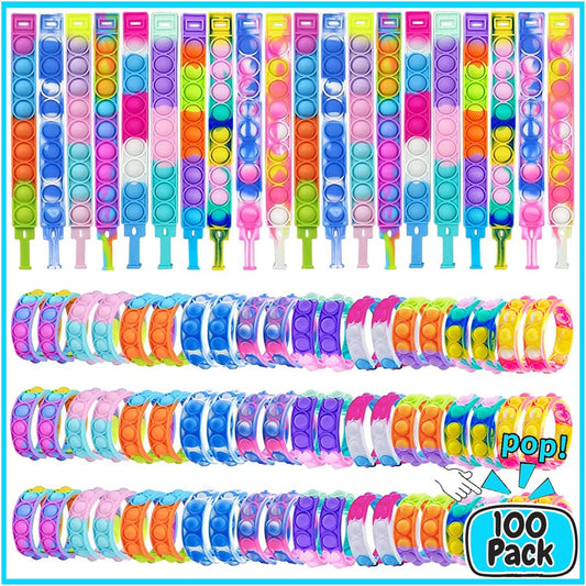 100Pcs Pop Bracelet Fidget Toys,Bubble Bracelets,Stress Anxiety Relief Sensory Toys for Kids Adults ADHD ADD Autism,Classroom Exchange Gifts,Party Favor,Birthday Gifts,Game Prizes