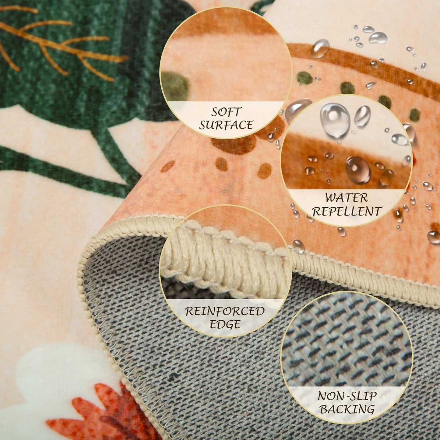 Floral 5x7 Area Rug Machine Washable Soft Print Boho Carpet Non Slip Doormat Low Pile Flower Area Rugs for Living Room Bedroom Nursery Kitchen Dining Room Indoor-Light Orange