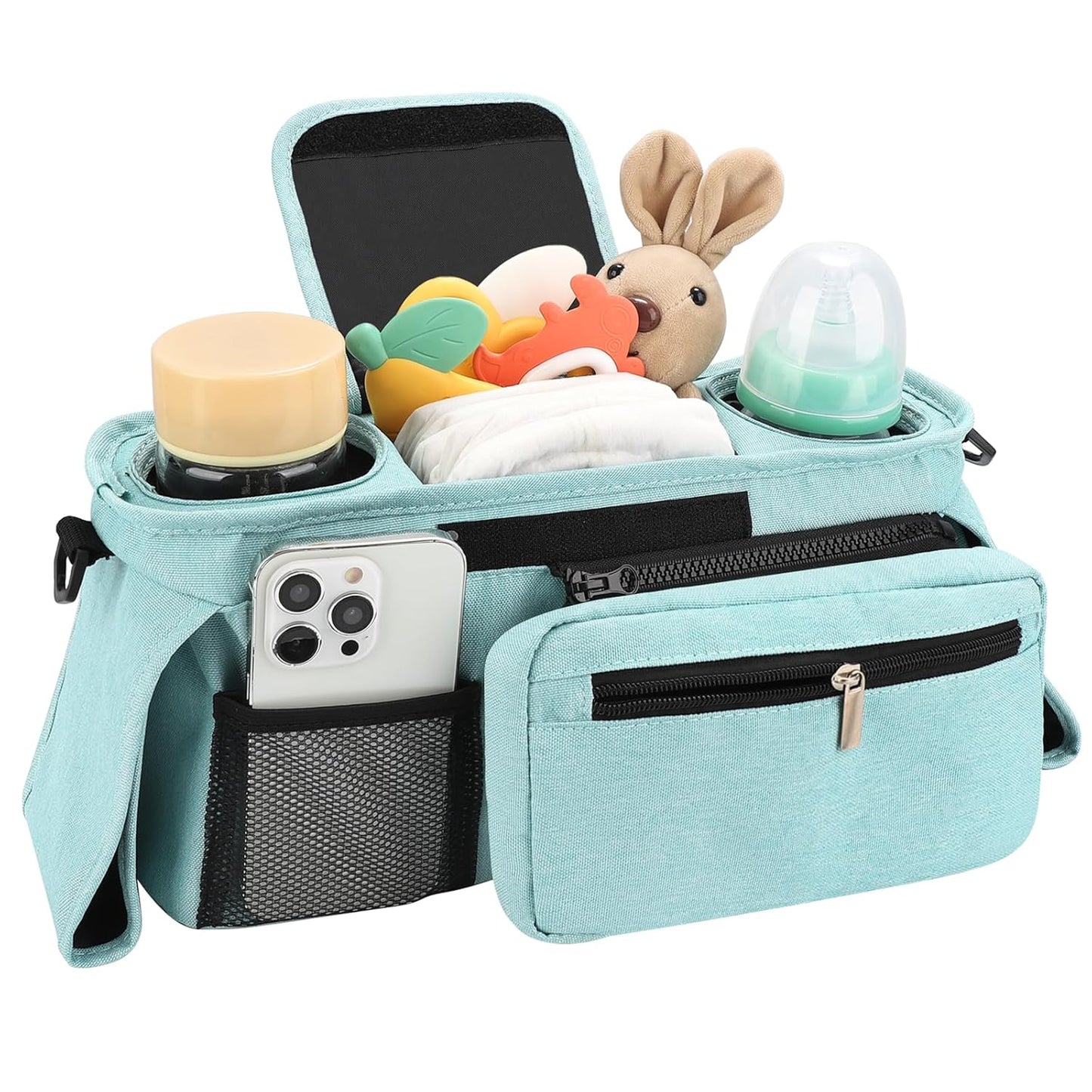 Accmor Universal Stroller Organizer with Insulated Cup Holder Detachable Phone Bag and Shoulder Strap,Stroller Bag Caddy Organizer Accessories Fits for Uppababy, Baby Jogger, Britax Strollers