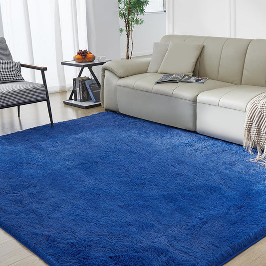 Ultra Soft Rug for Living Room, 4X6 Fluffy Shag Area Rug for Bedroom, Modern Shaggy Carpets Fuzzy Rug for Teens Dorm Nursery Home Decor Aesthetic, Upgrade Anti-Skid Durable, Blue