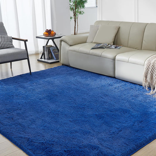 Ultra Soft Rug for Living Room, 9X12 Fluffy Shag Area Rug for Bedroom, Modern Shaggy Carpets Fuzzy Rug for Teens Dorm Nursery Home Decor Aesthetic, Upgrade Anti-Skid Durable, Blue
