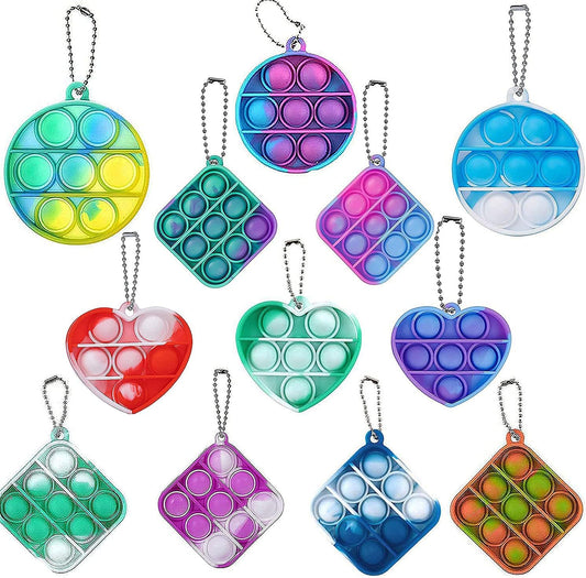 12 pcs Random Color Mini Squeeze Pop Bubble Fidget Sensory Toys, Mini Keychain Wrap Small Relieve Anxiety Stress Toy, Pop Bulk Silicone Classroom Prize for Kids Adult Party Gift