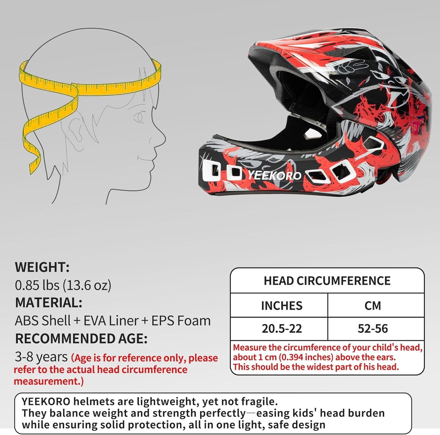 Kids Bike Helmet with Chin Guard, Adjustable Detachable Children’s Full Face Helmet for Girls and Boys, Cycling Helmets Skateboard, Scooter