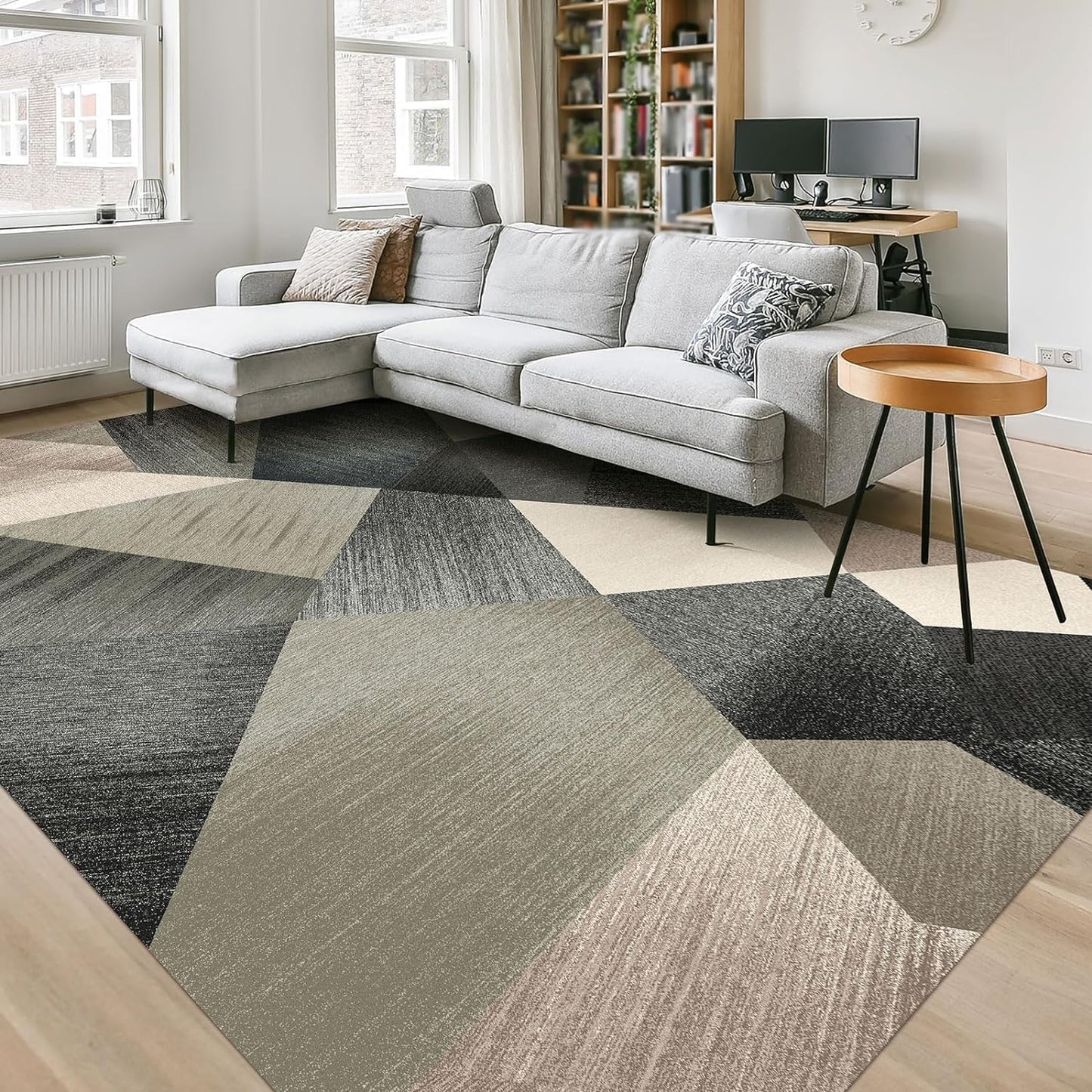 HOMFINE Washable Modern Area Rug - Geometry Style 6x9 Rugs for Living Room, Bedroom, Machine Washable Rug Soft Non Slip Non Shedding Area Rug - Green, 6'x9'