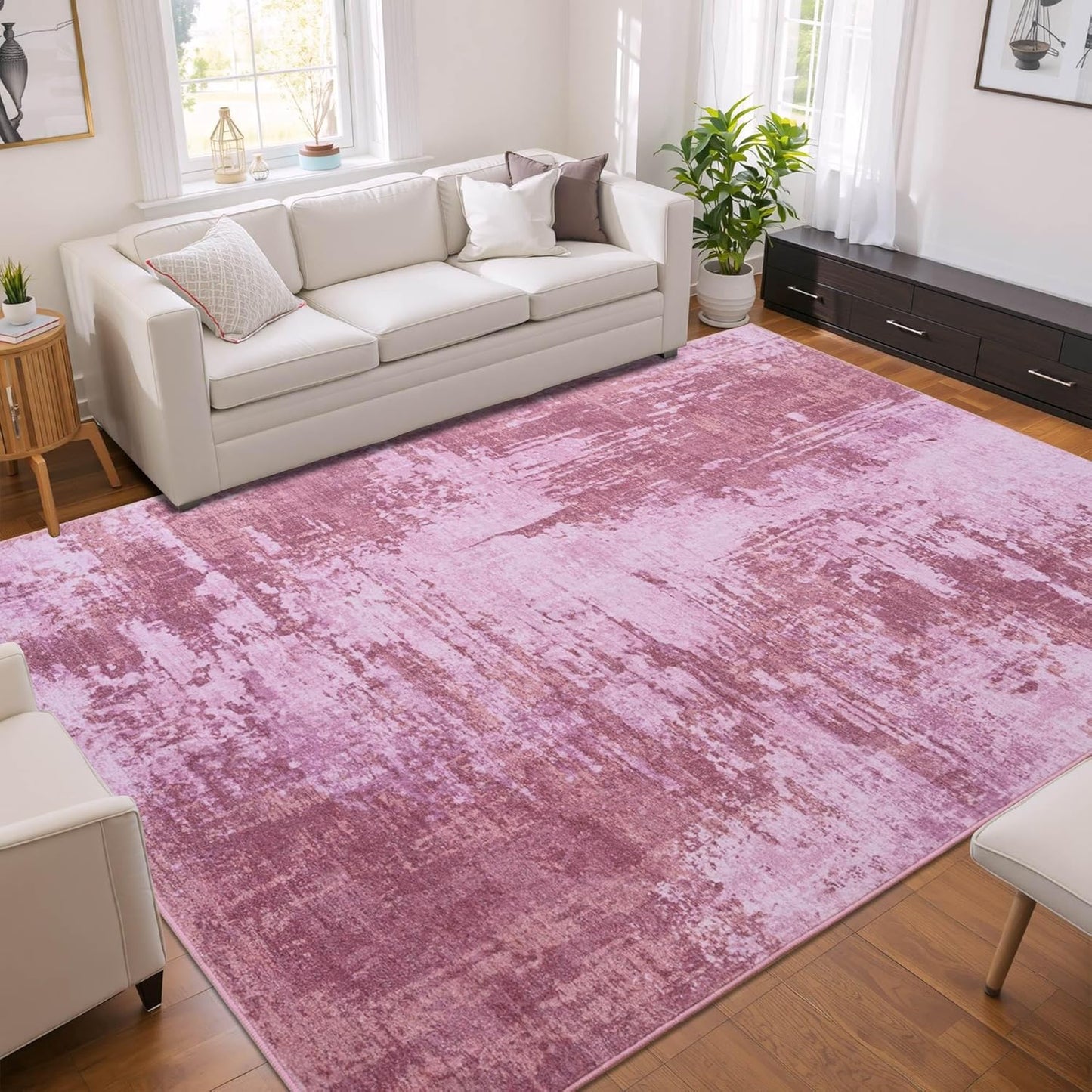 Living Room Rugs 6x9 Hot Pink Washable Area Rug, Abstract Modern Bedroom Rugs Non Slip Stain Resistant Neutral Large Carpet for Nursery, Dining, Kids Playroom, Dining Room, Office