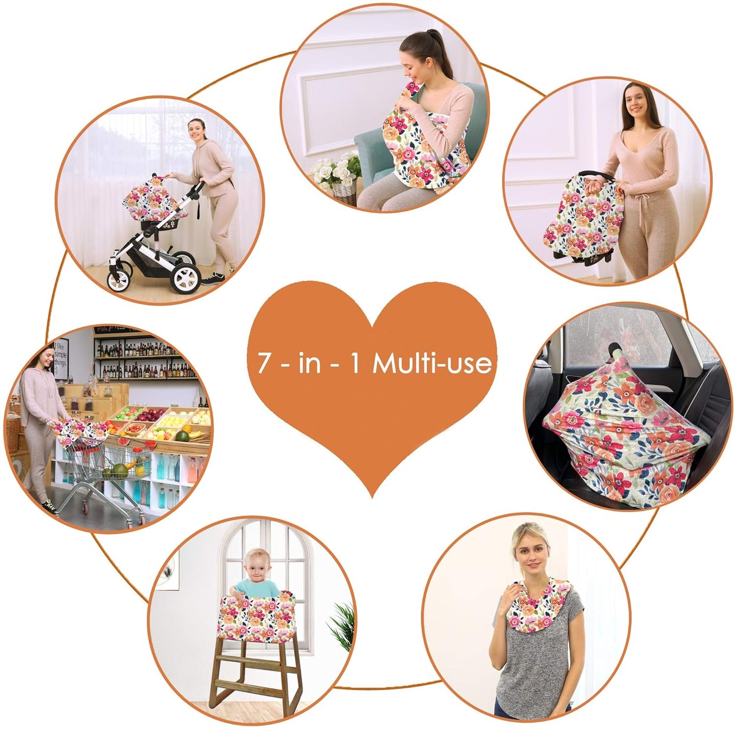 Multi-use Carseat Canopy Cover - Breathable Breastfeeding Covers, Car Seat Covers for Babies, Stroller Canopy Cover (Mix Floral)