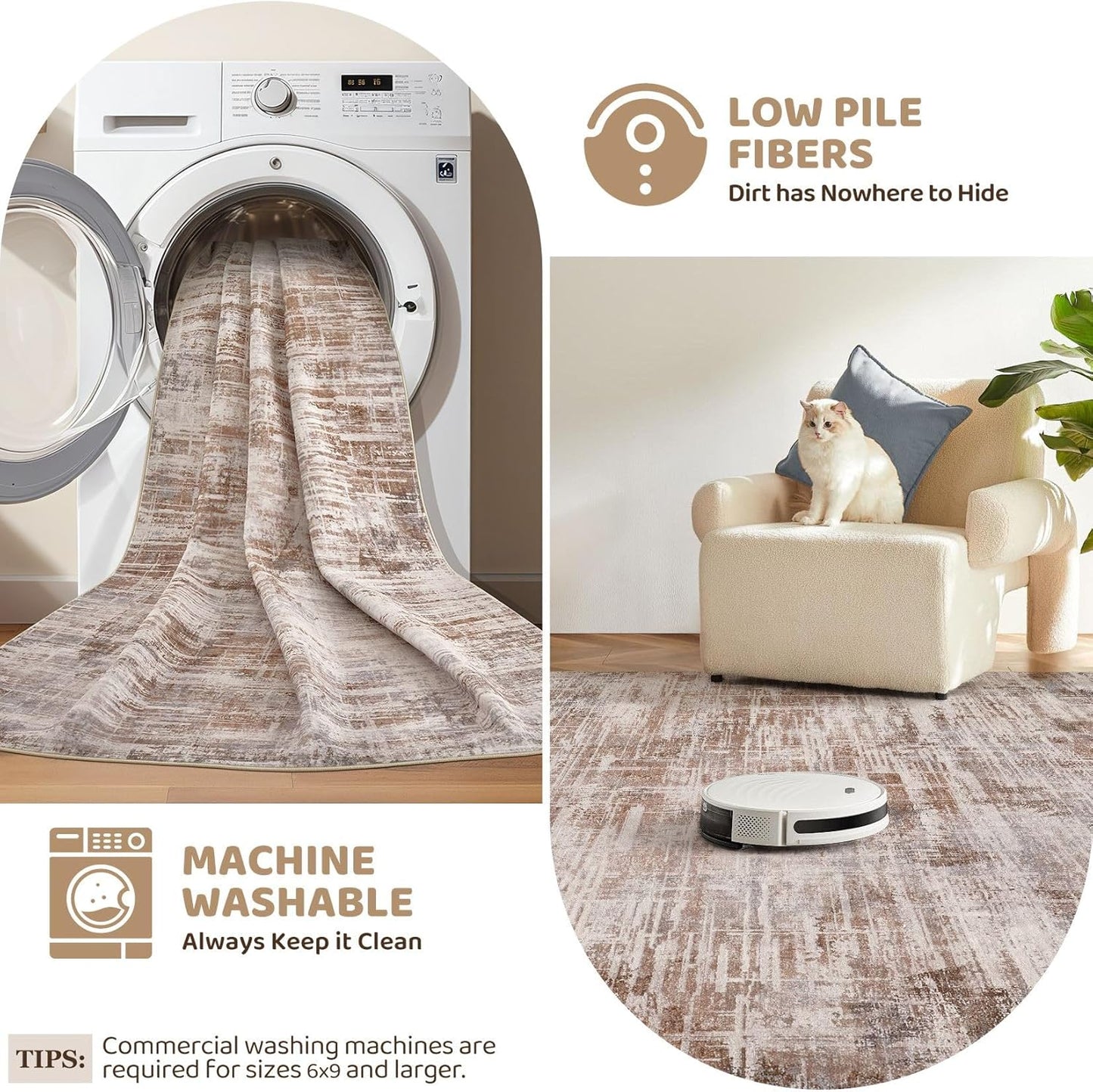 Area Rug for Living Room: 4x6 Washable Neutral Abstract Modern Soft Rugs Non Slip Indoor Floor Stain Resistant Carpet for Bedroom Dining Room Office Nursery - Red Brown