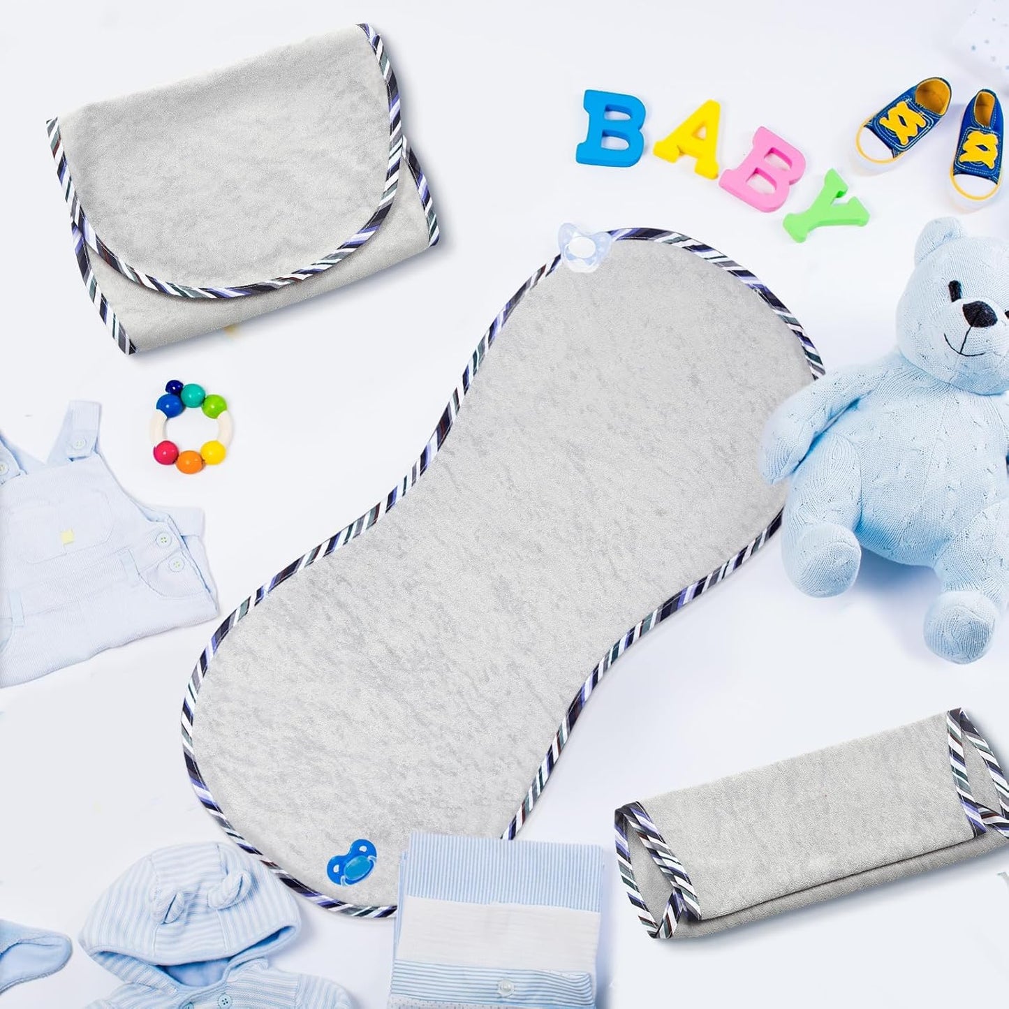 Timgle 6 Pcs 13 x 29 Inch Peanut Shape Changing Pad Liner Peanut Changing Pad Liner Portable Soft Washable Reusable Waterproof Diaper Mats Easy to Clean(Gray)