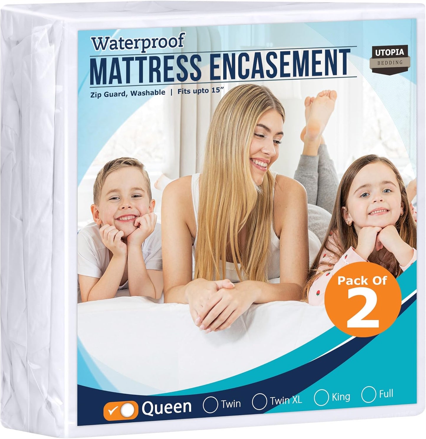 Utopia Bedding Zippered Mattress Encasement Queen Size (Pack of 2), 100% Waterproof, Dust Mite and Bed Bug Proof Mattress Protector, Absorbent 6-Sided Mattress Cover