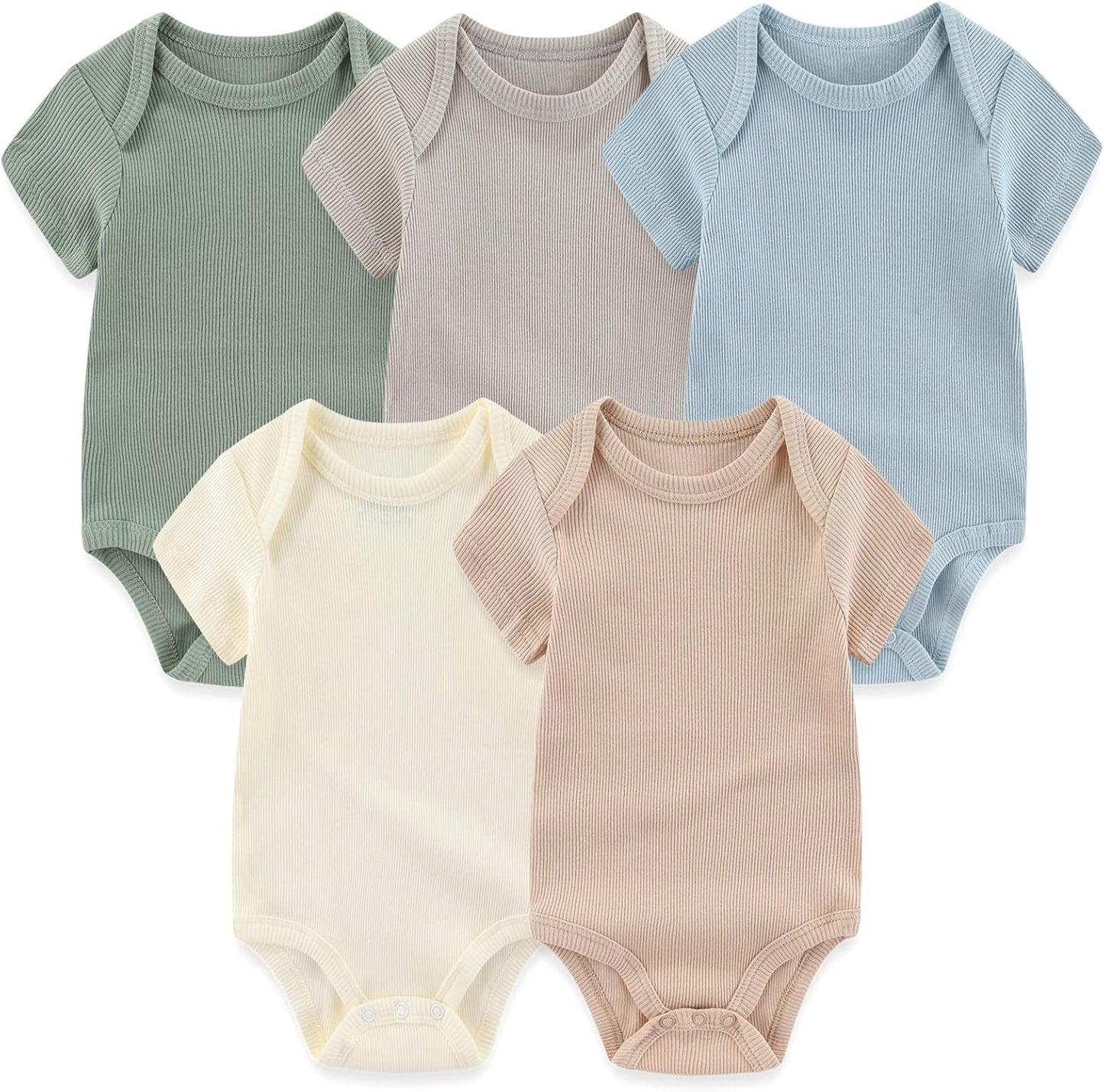 Newborn Baby Short Sleeve Bodysuit Cotton One-Piece Baby Clothes 5-Pack, 0-12 Months