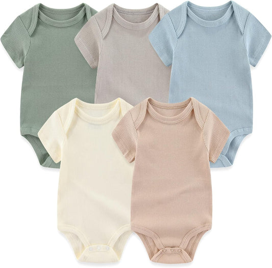 Newborn Baby Short Sleeve Bodysuit Cotton One-Piece Baby Clothes 5-Pack, 0-12 Months