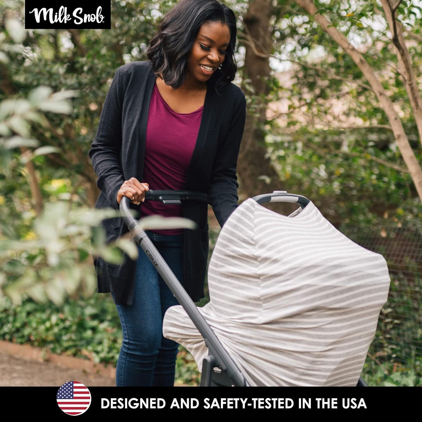 Milk Snob Original 5-in-1 Cover - Added Privacy for Breastfeeding, Baby Car Seat, Carrier, Stroller, High Chair, Shopping Cart, Lounger Canopy - Newborn Essentials, Nursing Top, Heather Gray Stripe