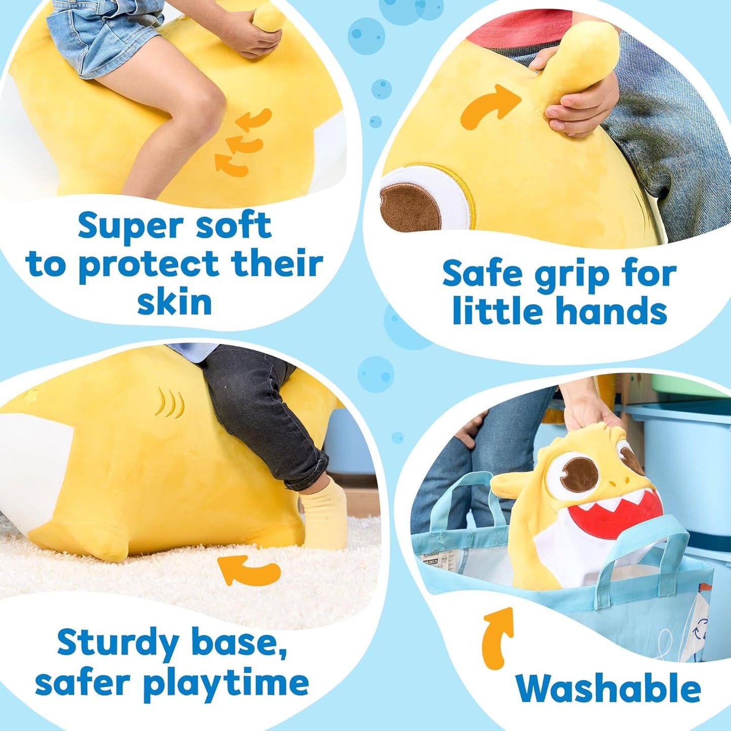 JITTERYGIT Baby Shark Official Bouncy Hopper Plush Musical Singing Toy - Inflatable Animal Ride On for Indoor & Outdoor - Birthday Gift for Kids & Toddlers (Boys & Girls) Ages 18+ Months (Yellow)