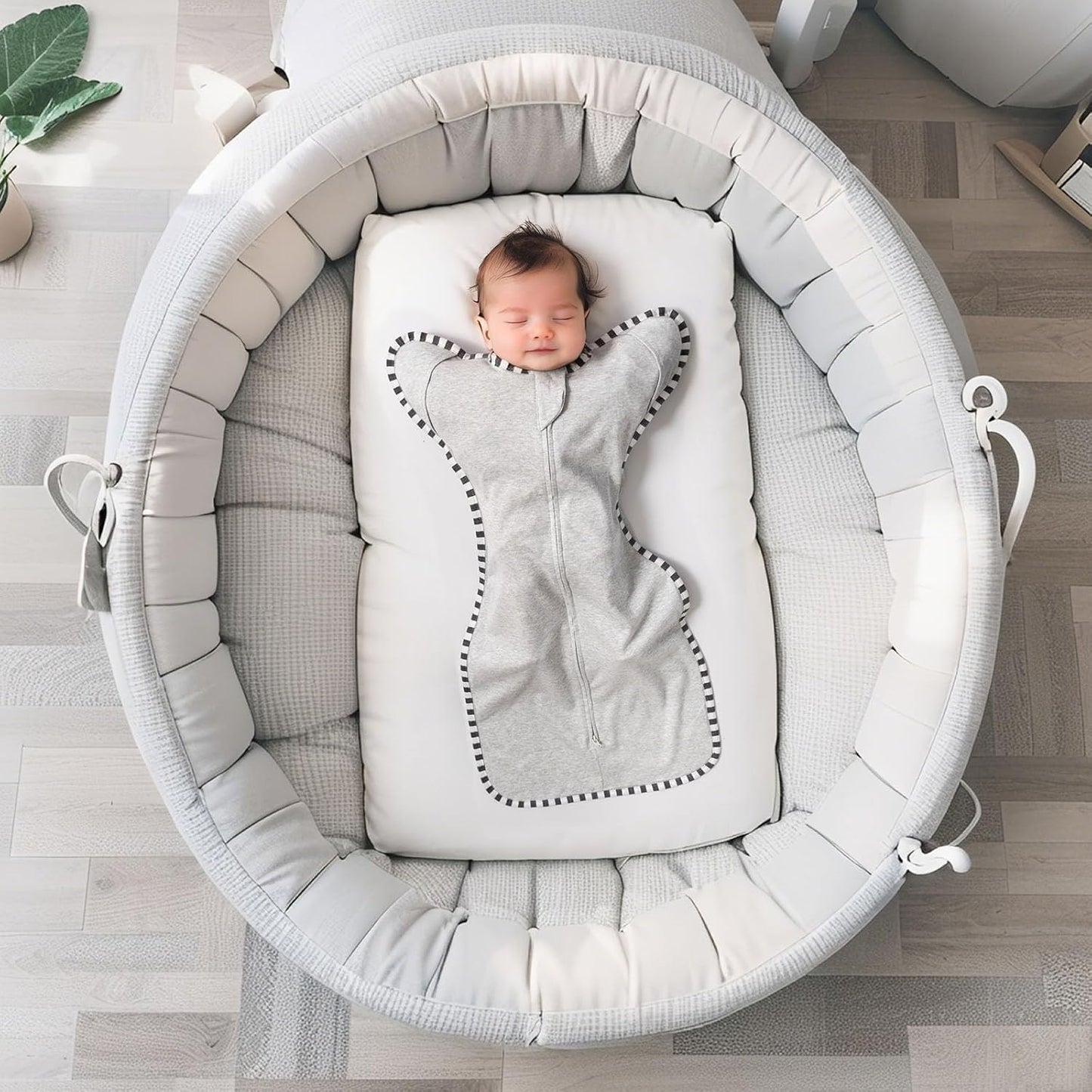 Transition Swaddle, 2 Pack 100% Cotton Baby Sleep Sack, 2-Way Zipper Infant Arm Up Swaddle for Newborn Baby Boys Girls (Light Green + Light Grey, S(0-3 Months))